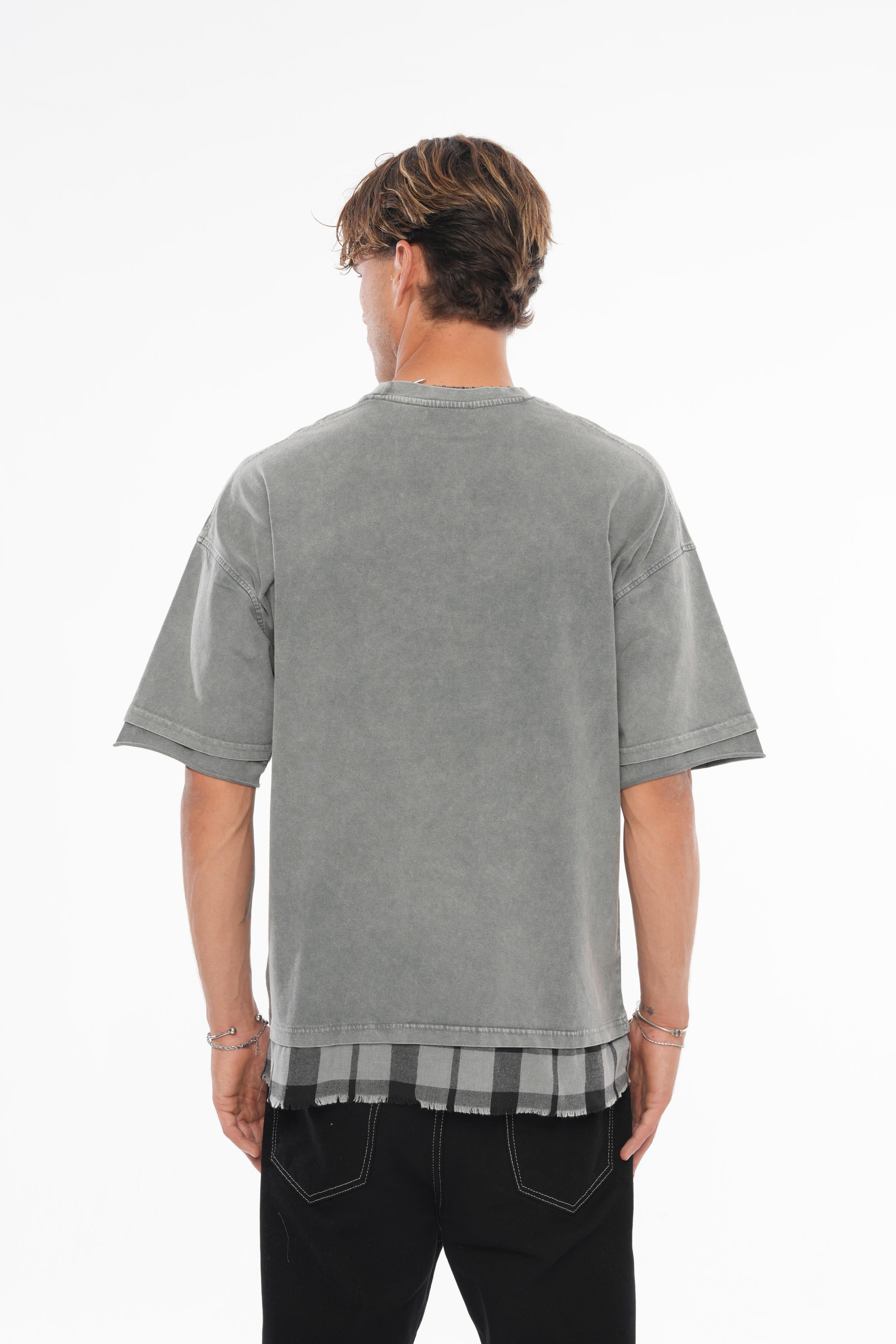 Etek Detaylı Oversize T-shirt - Gri