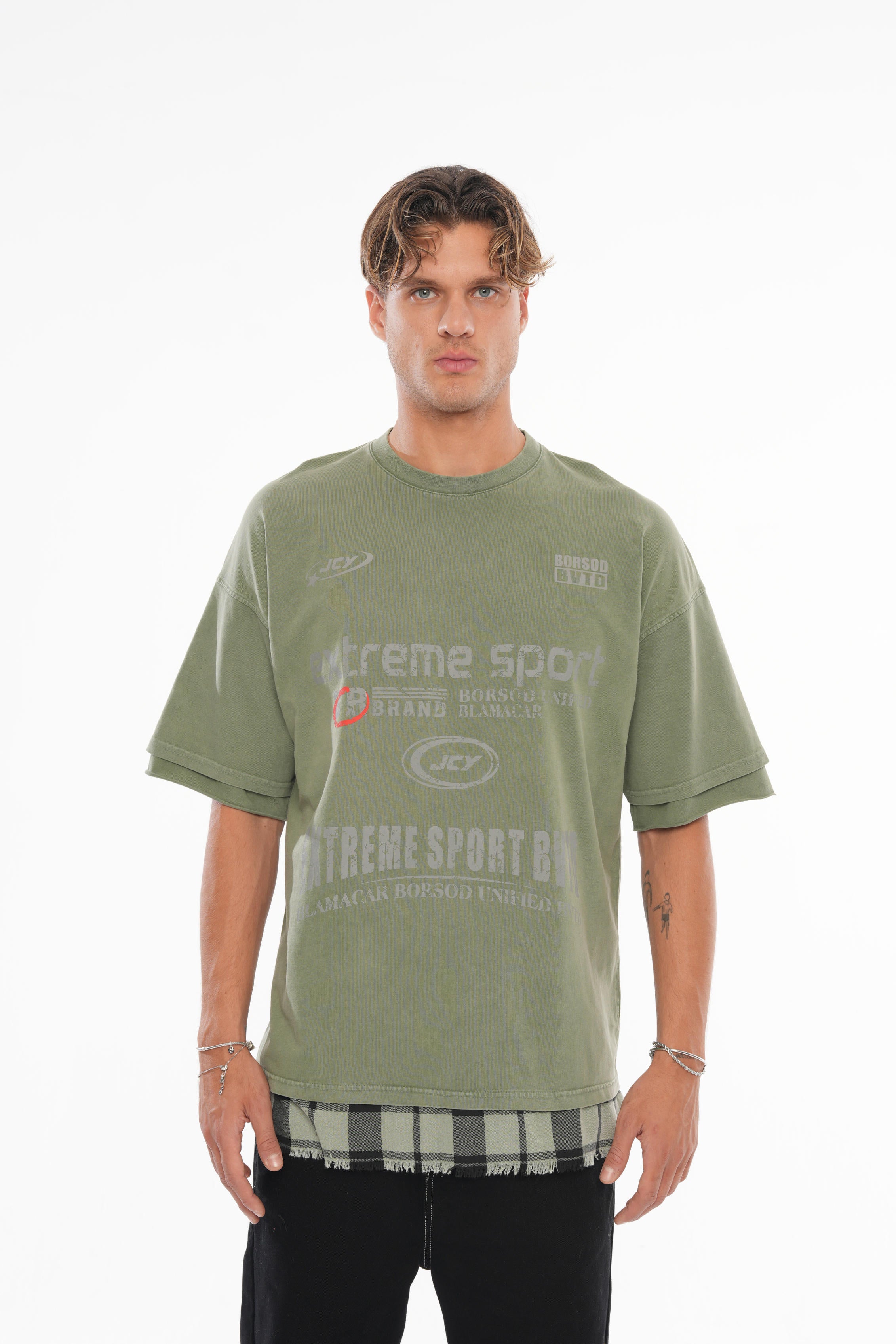 Etek Detaylı Oversize T-shirt - Haki