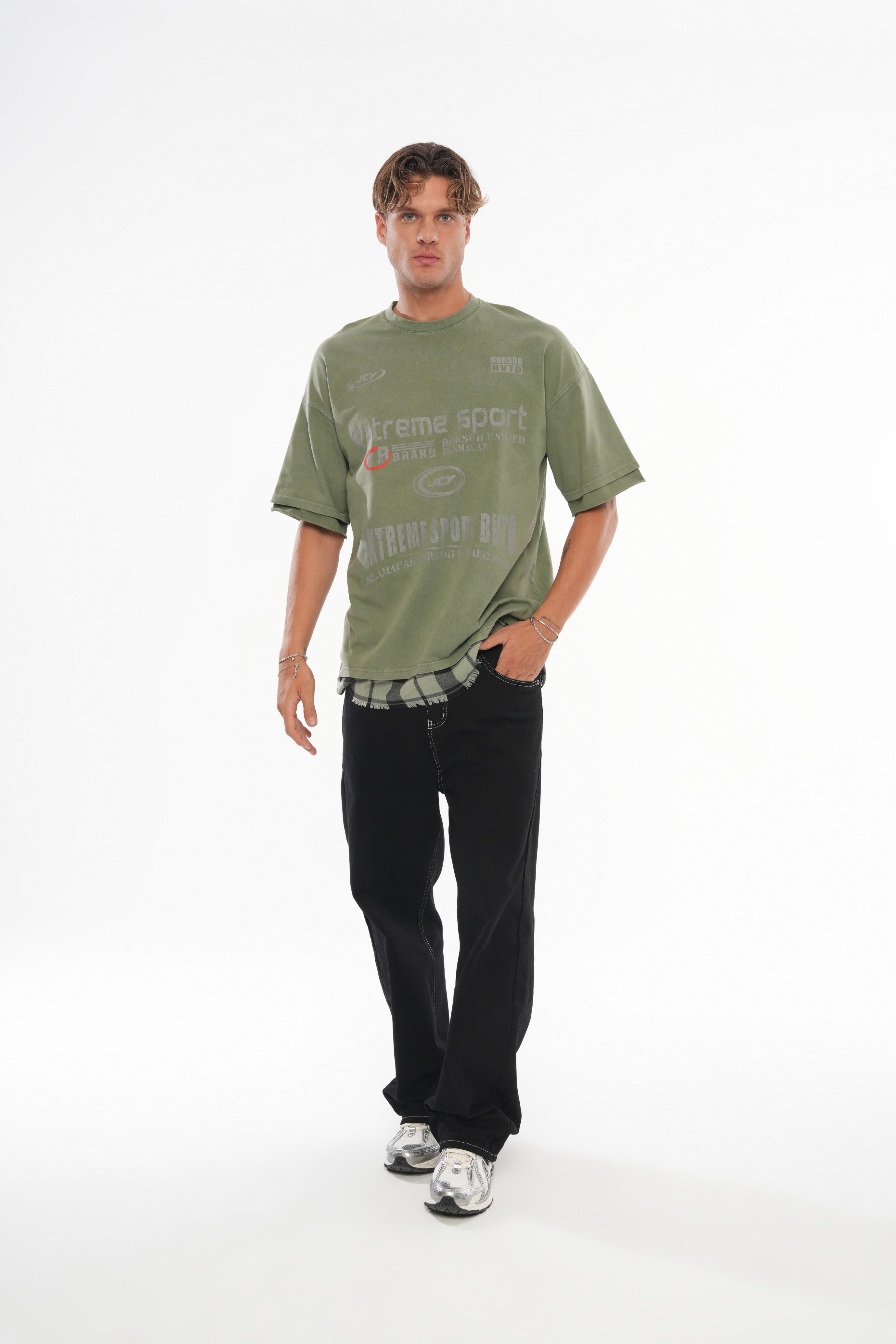 Etek Detaylı Oversize T-shirt - Haki