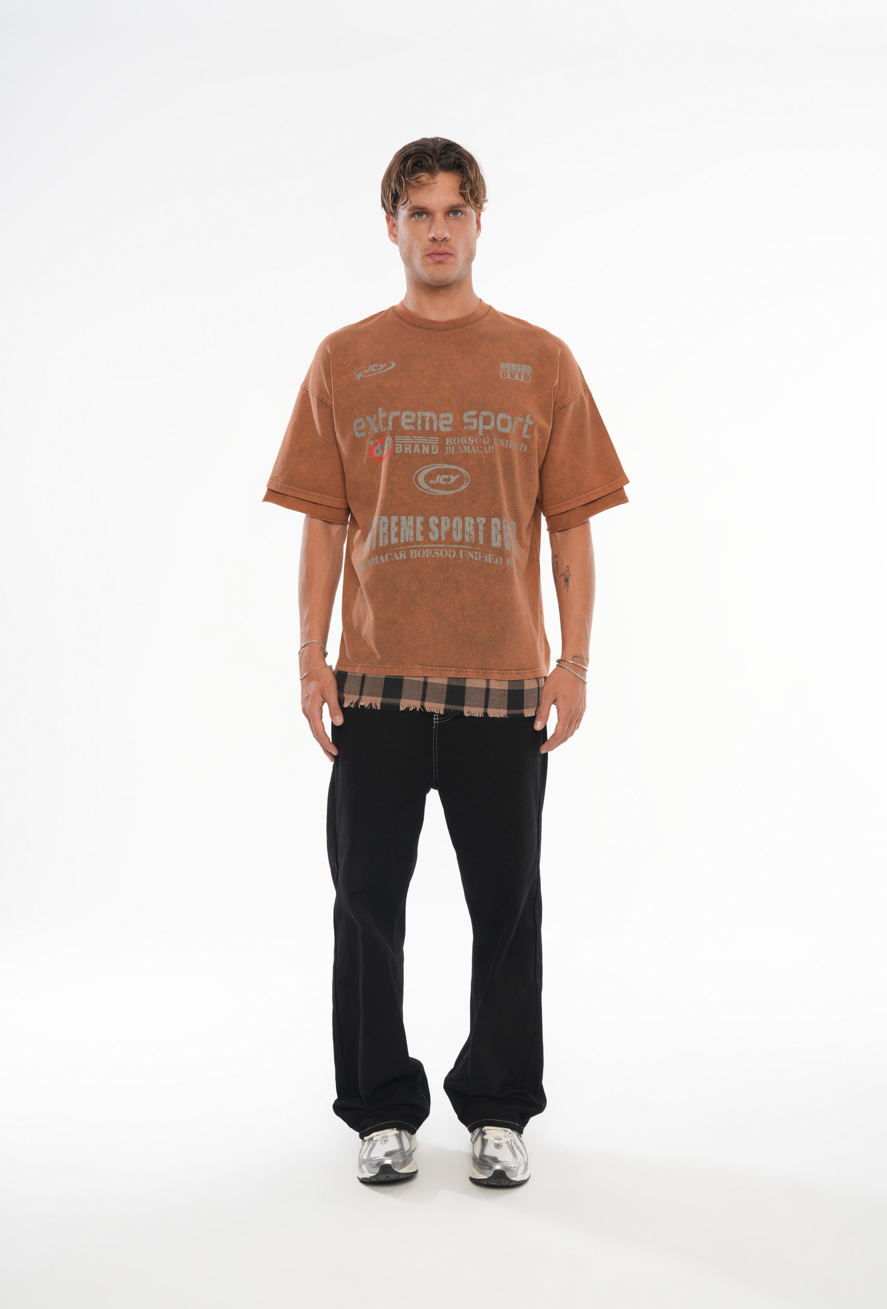 Etek Detaylı Oversize T-shirt - Kahverengi