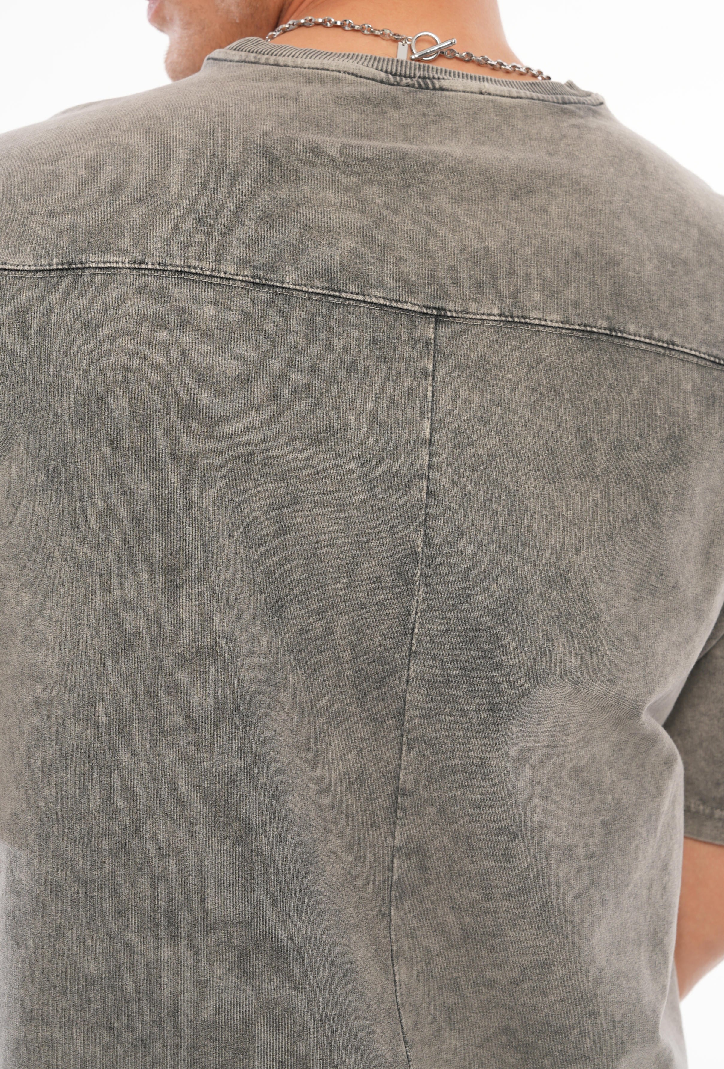 Dikiş Detaylı Yıkamalı Basic Oversize T-shirt - Füme