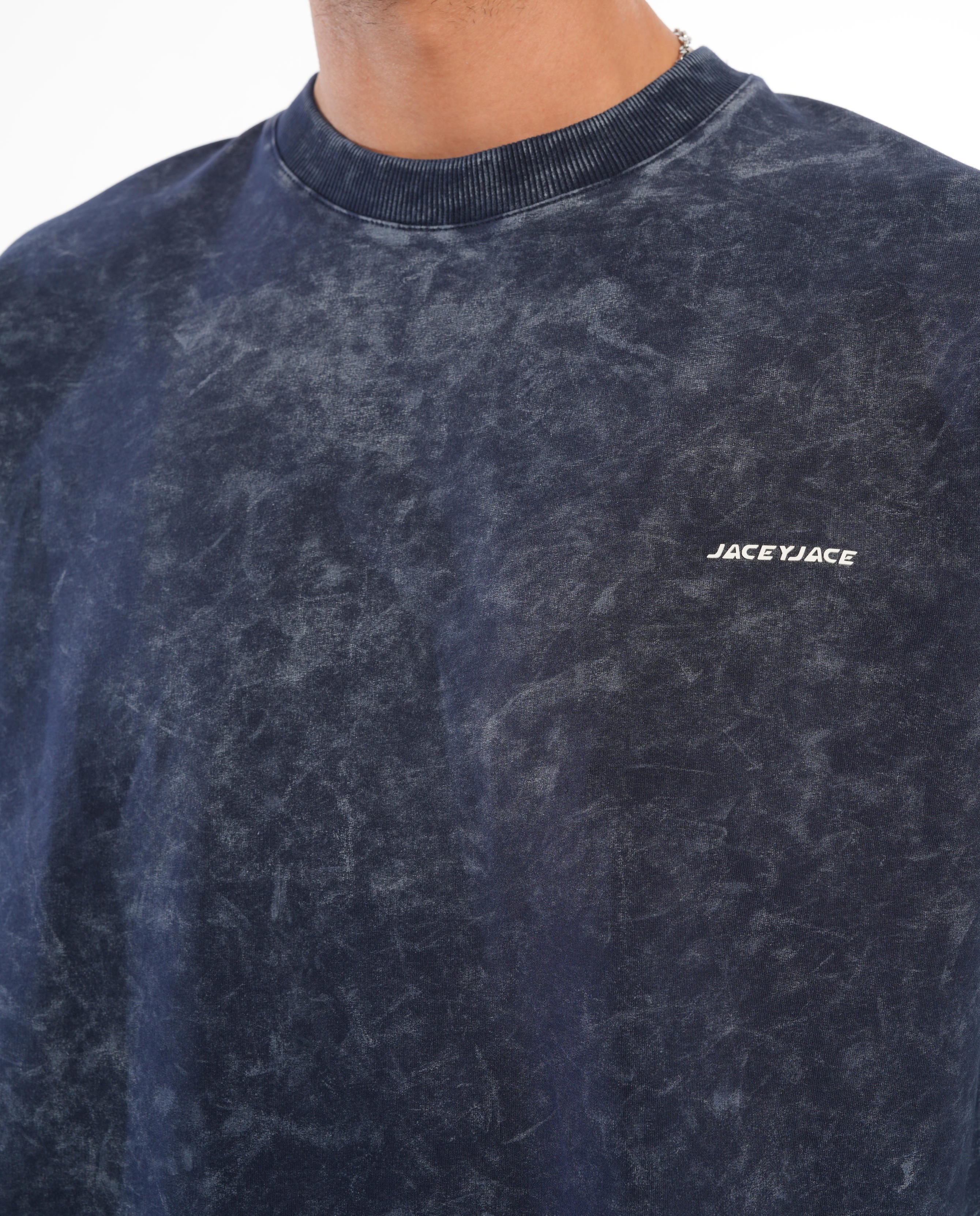 JaceyJace Yıkamalı Basic Oversize T-shirt - Lacivert
