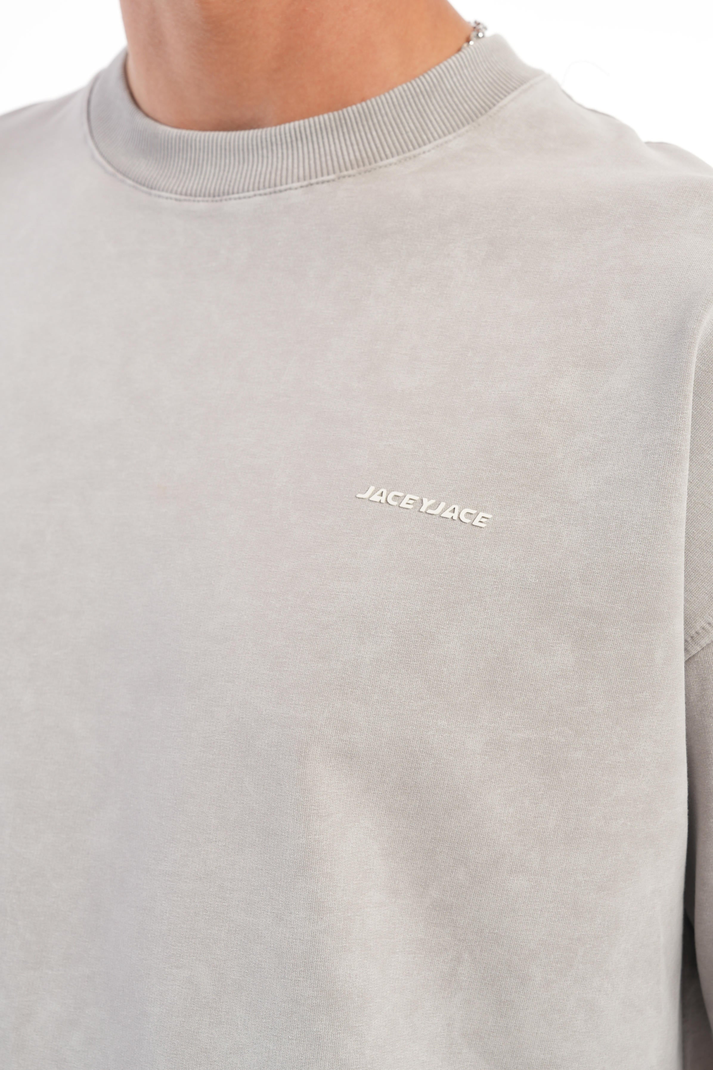 JaceyJace Yıkamalı Basic Oversize T-shirt - Gri