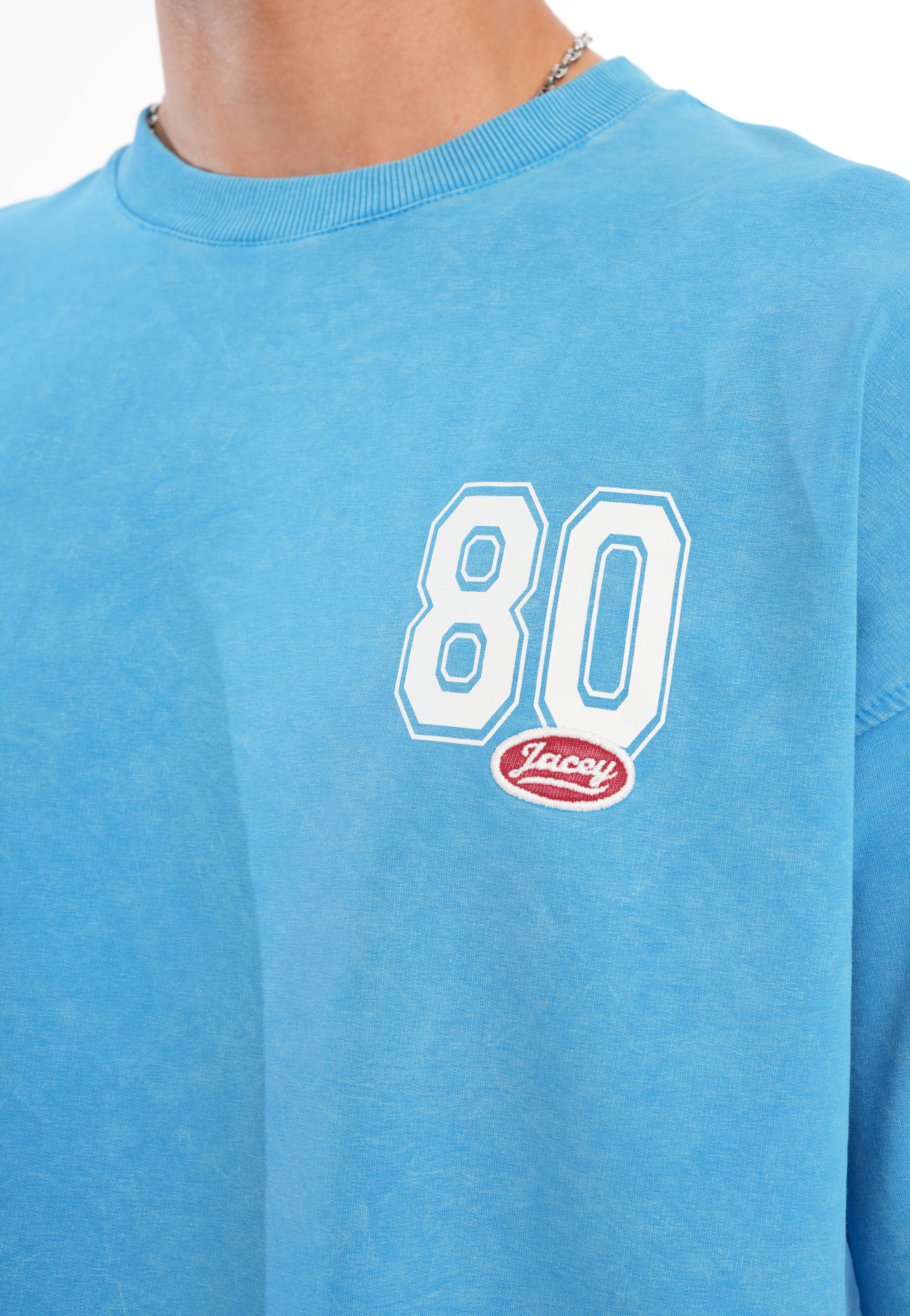80 Logolu Yıkamalı Oversize T-shirt - Mavi