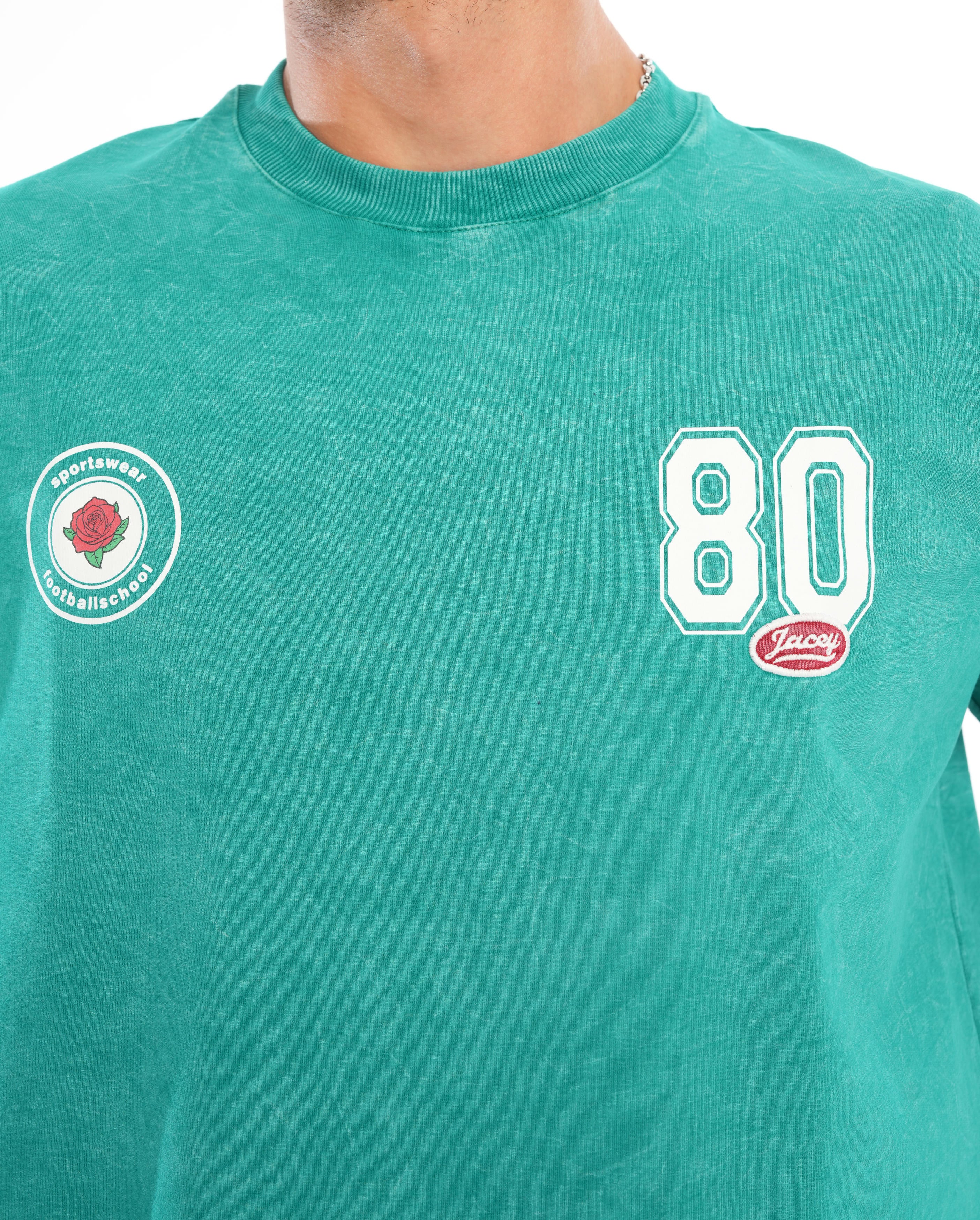 80 Logolu Yıkamalı Oversize T-shirt - Yeşil