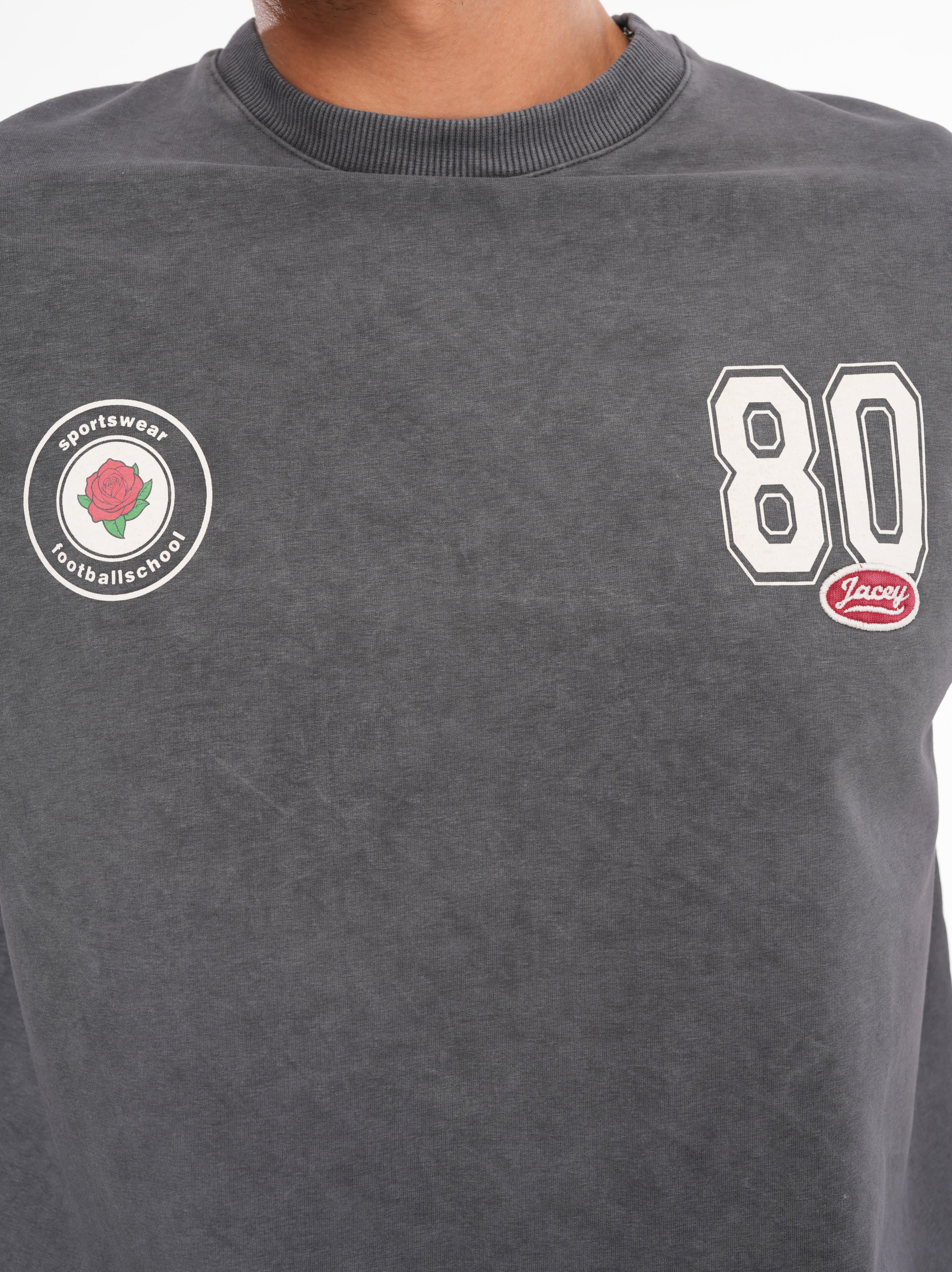 80 Logolu Yıkamalı Oversize T-shirt - Füme