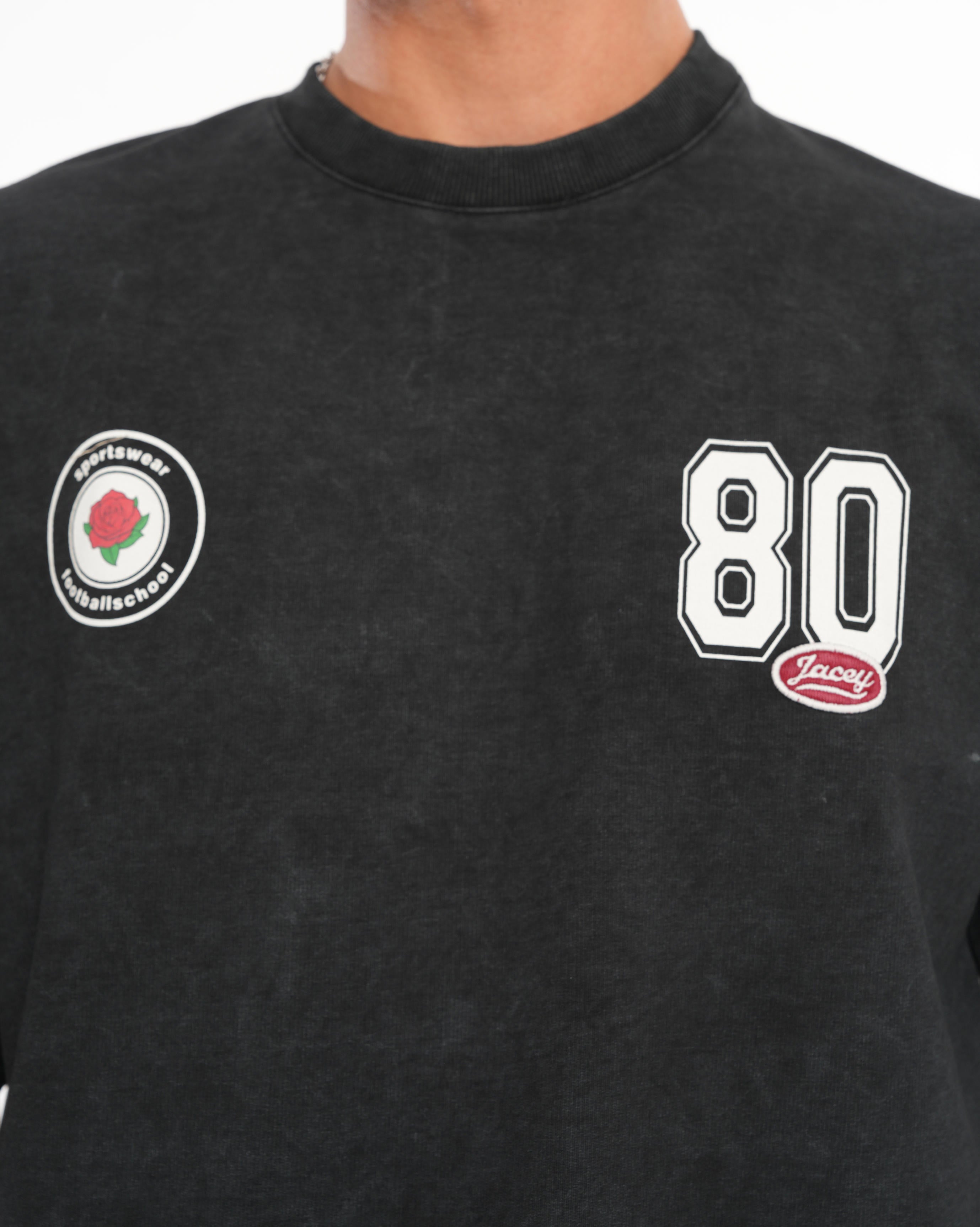80 Logolu Yıkamalı Oversize T-shirt - Siyah