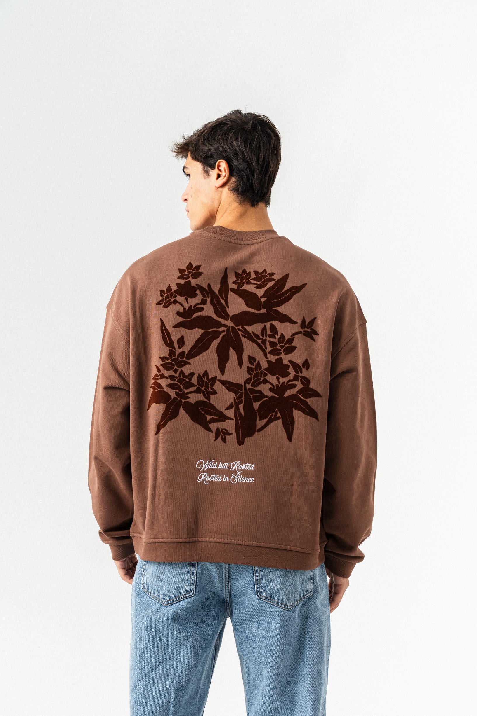 Çiçek Desenli Oversize Sweatshirt - Kahverengi