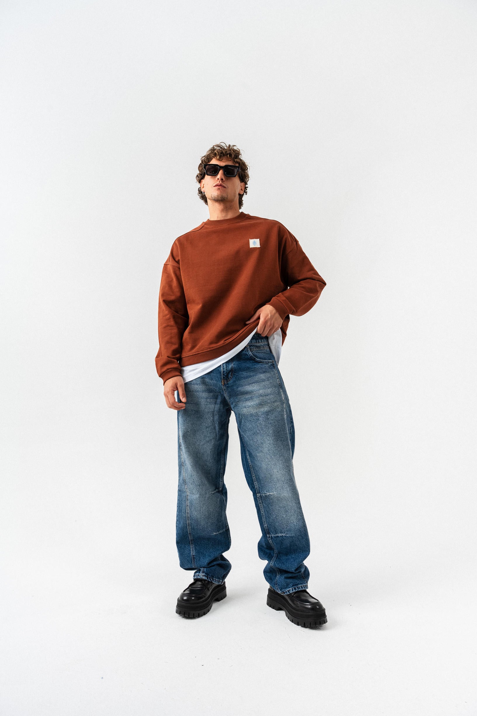 Patch Detaylı Oversize Sweatshirt - Kahverengi