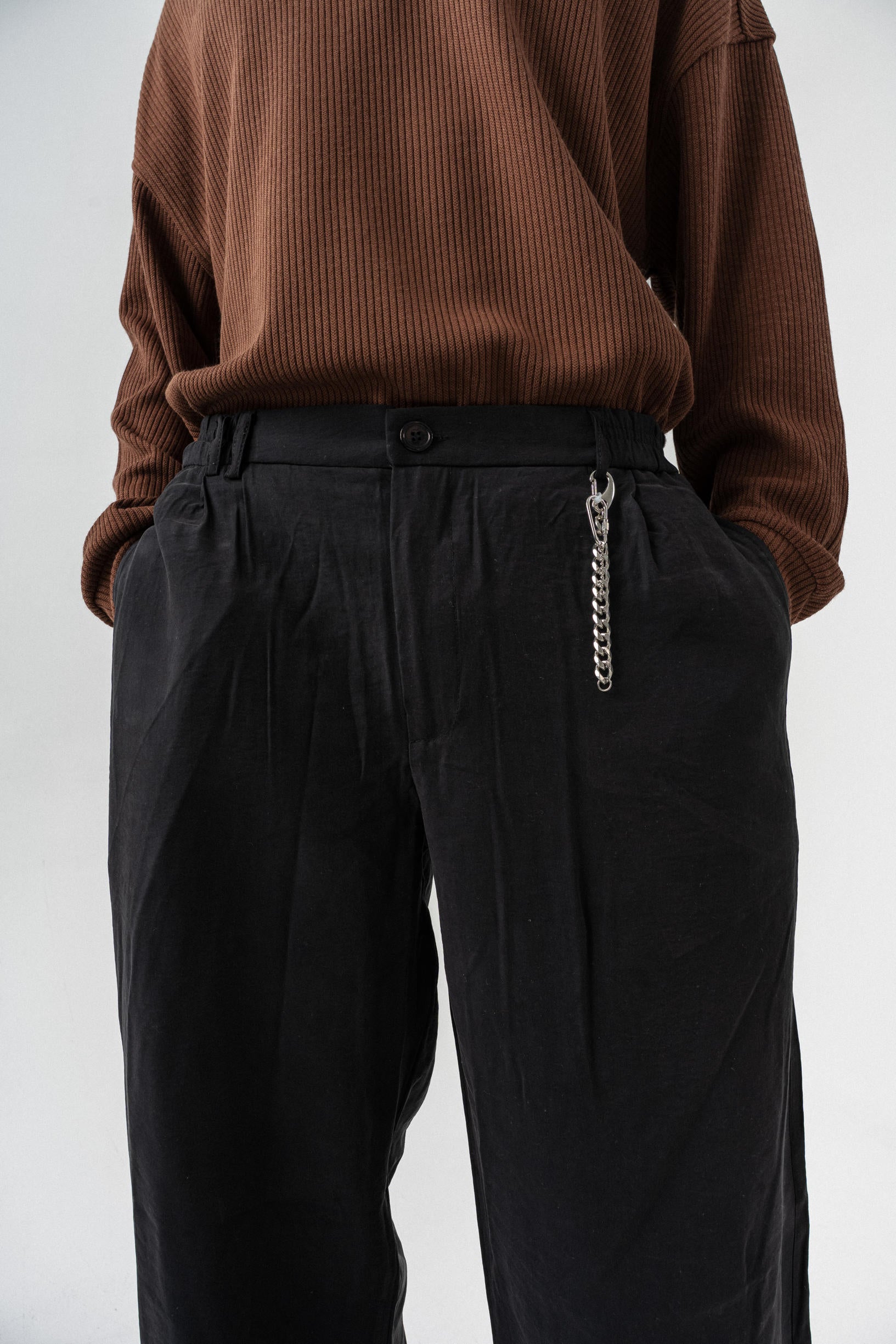 Pileli Kumaş Baggy Pantolon - Siyah