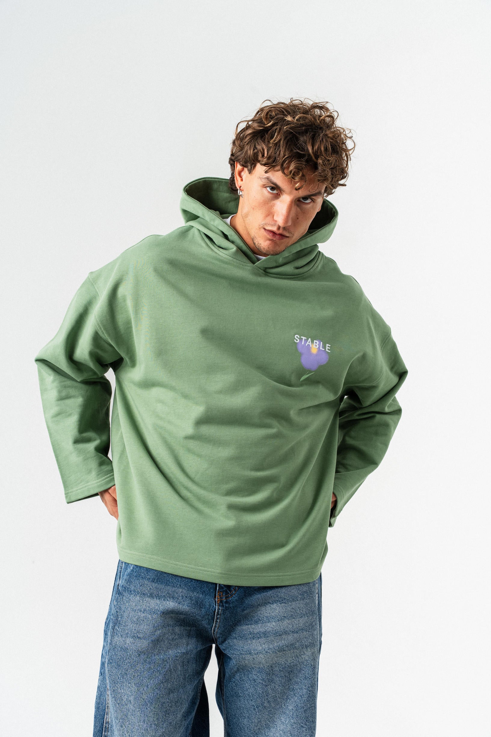 Stable Kapüşonlu Oversize Sweatshirt - Yeşil