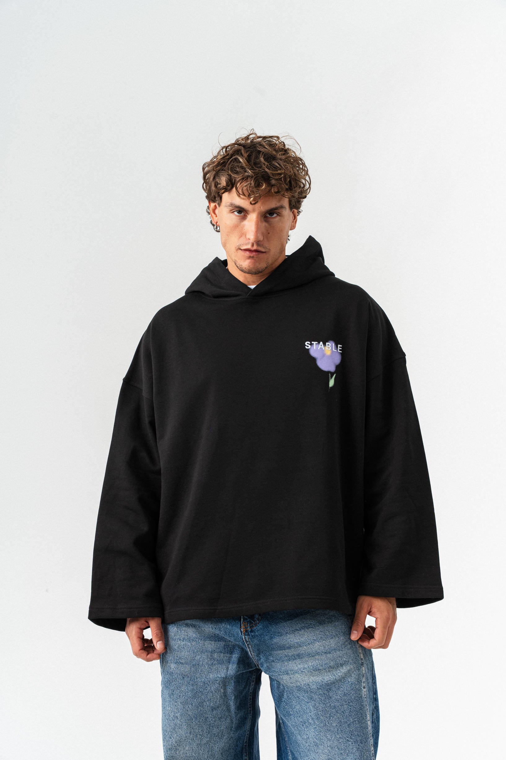 Stable Kapüşonlu Oversize Sweatshirt - Siyah