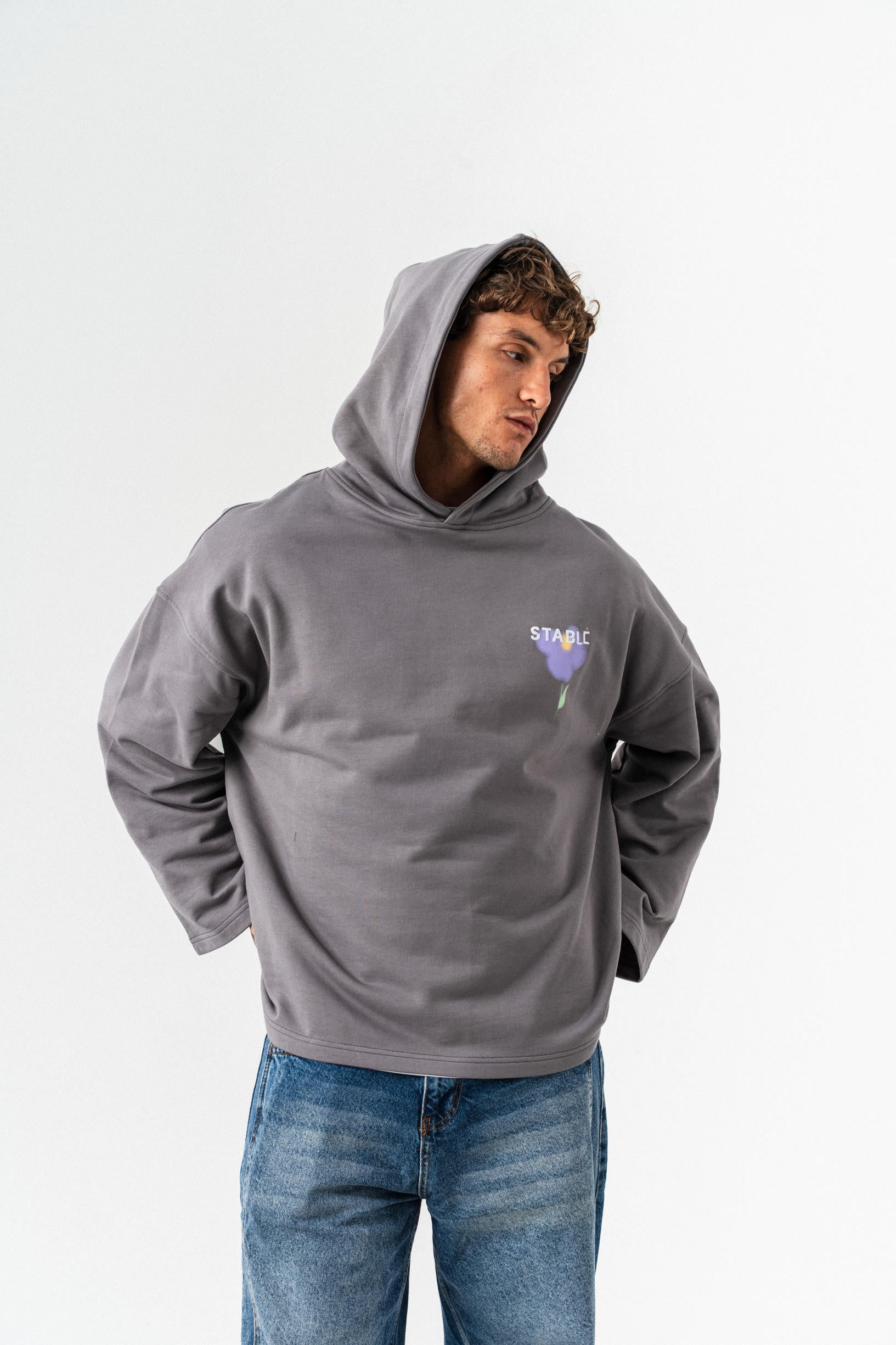 Stable Kapüşonlu Oversize Sweatshirt - Füme