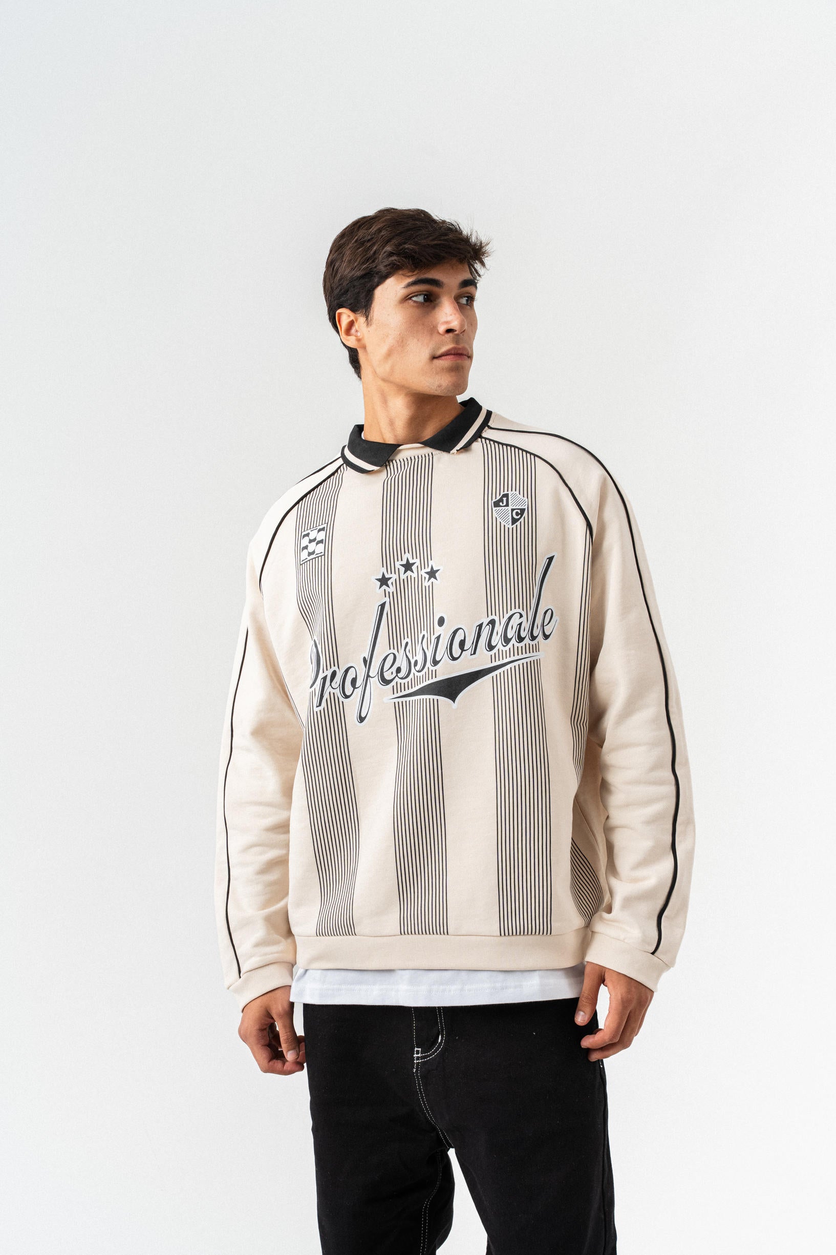 Polo Yaka Oversize Sweatshirt - Kemik