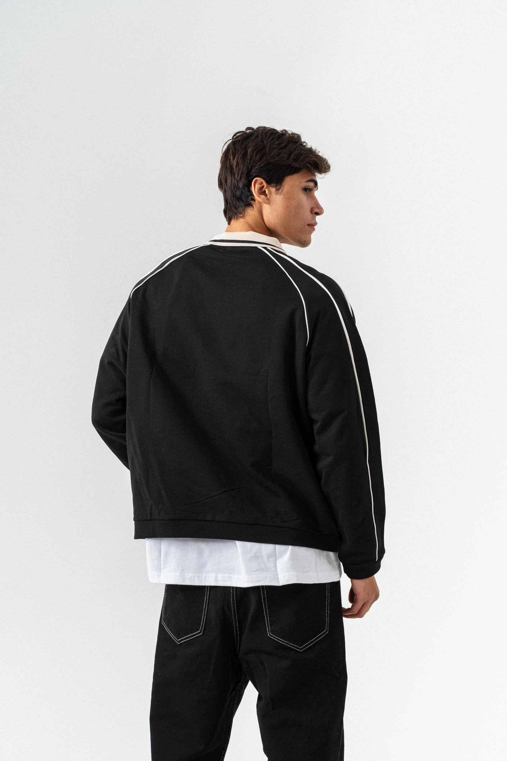 Polo Yaka Oversize Sweatshirt - Siyah