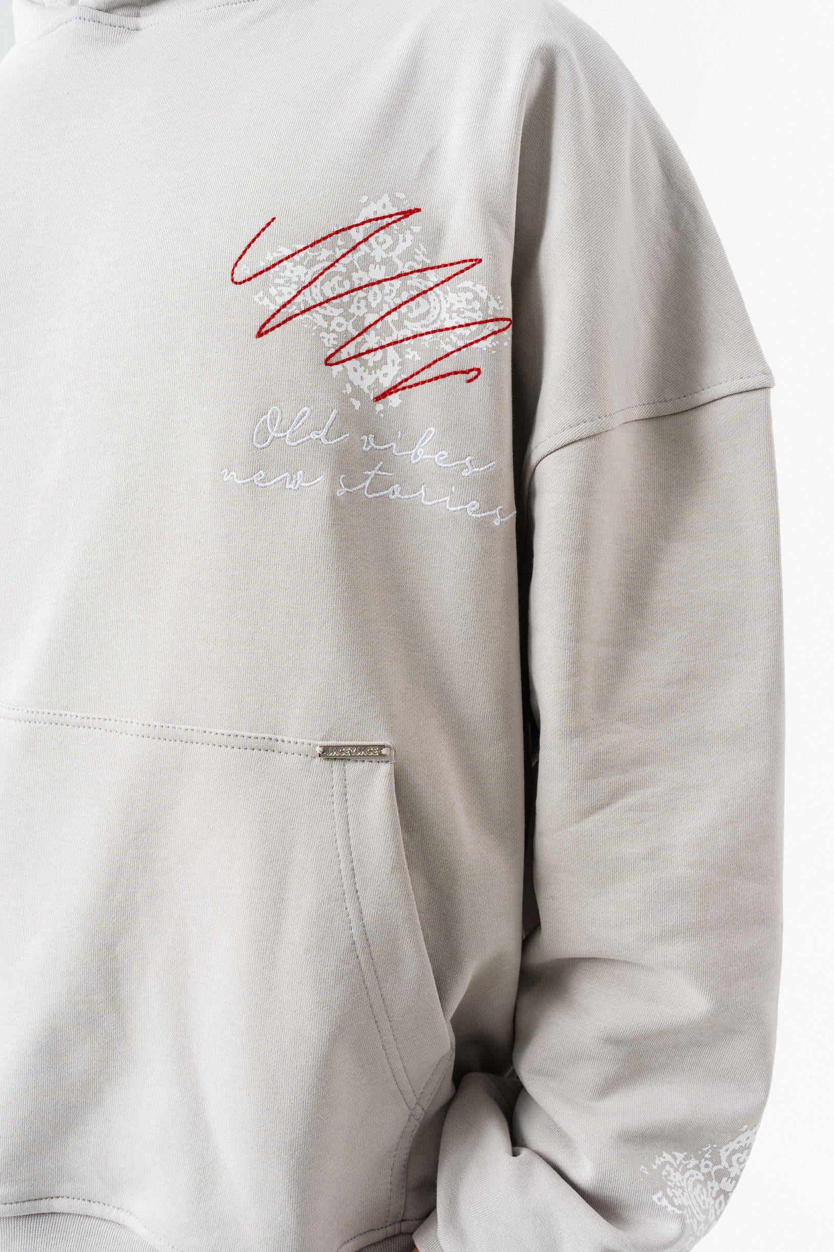 Nakış Detaylı Kapüşonlu Oversize Sweatshirt - Gri