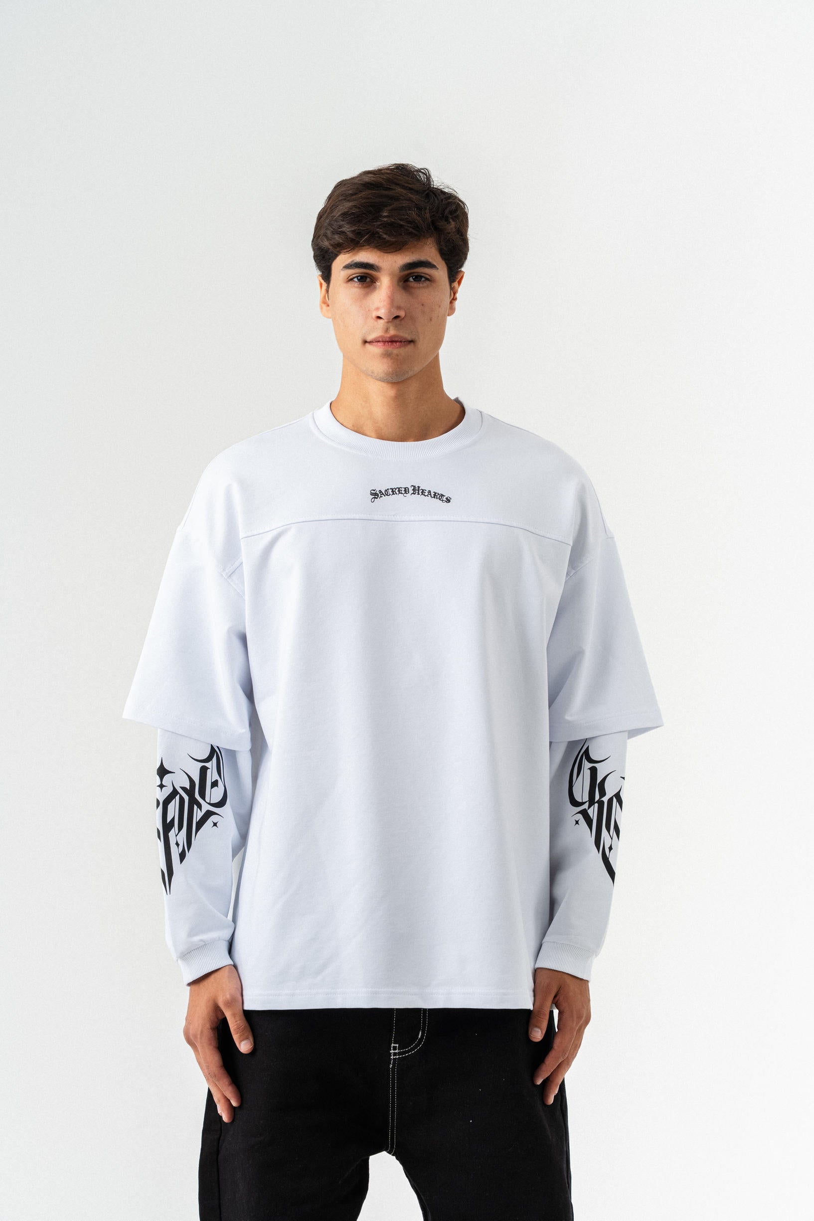 Kol Detaylı Oversize Sweatshirt - Beyaz