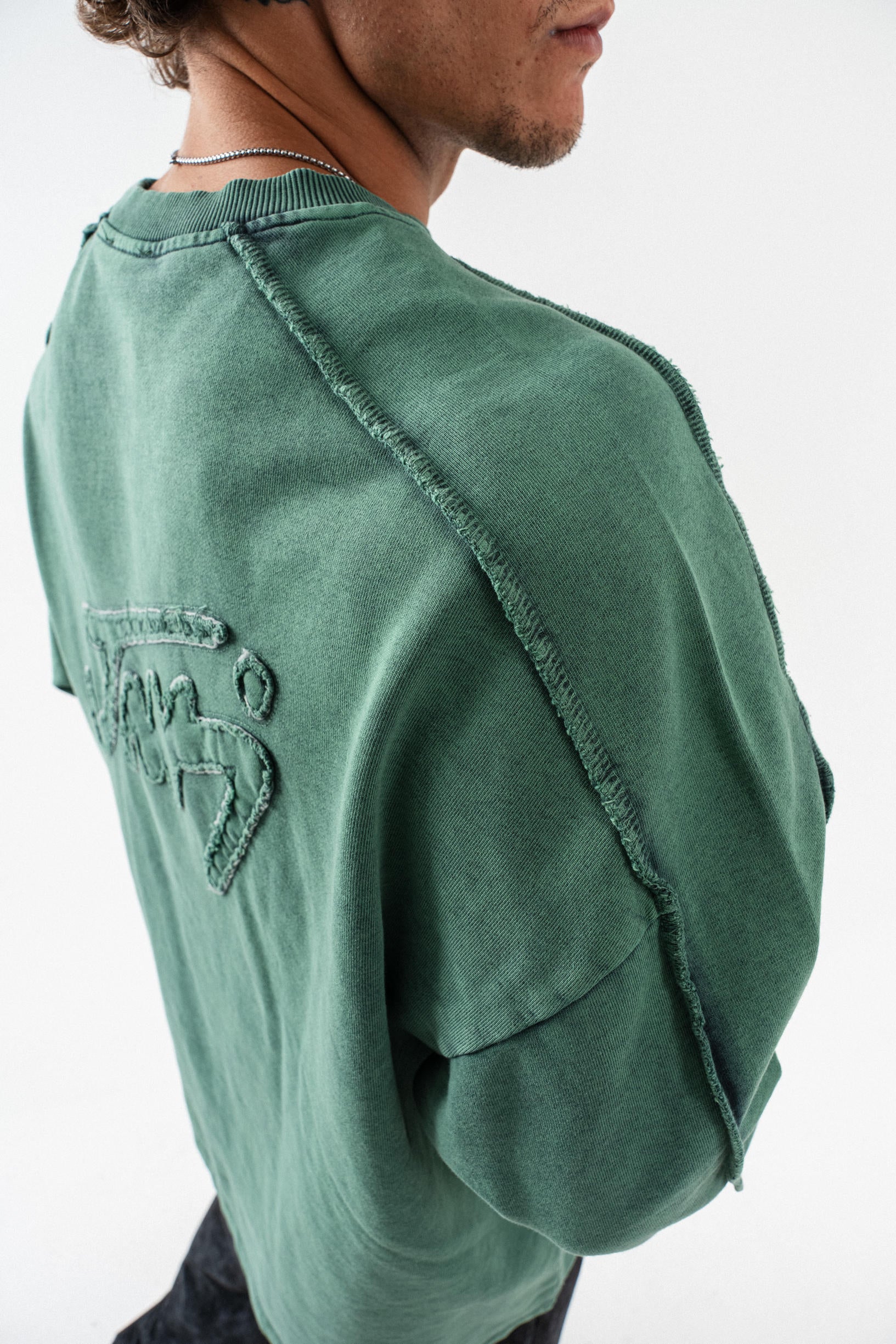 JNVJ Yıkamalı Oversize Sweatshirt - Yeşil