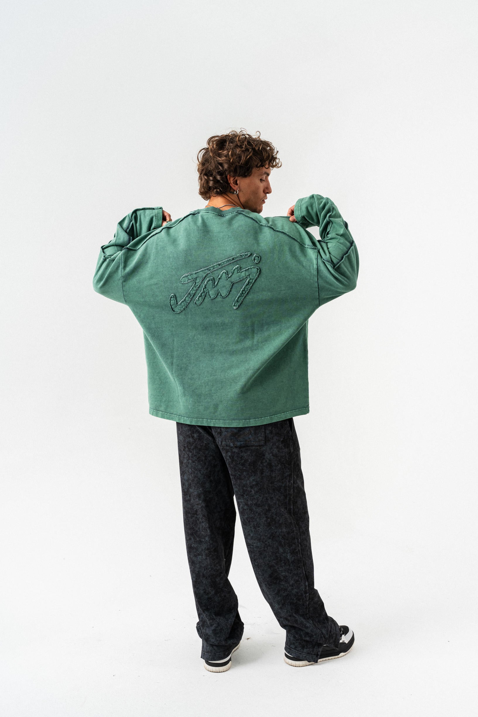 JNVJ Yıkamalı Oversize Sweatshirt - Yeşil