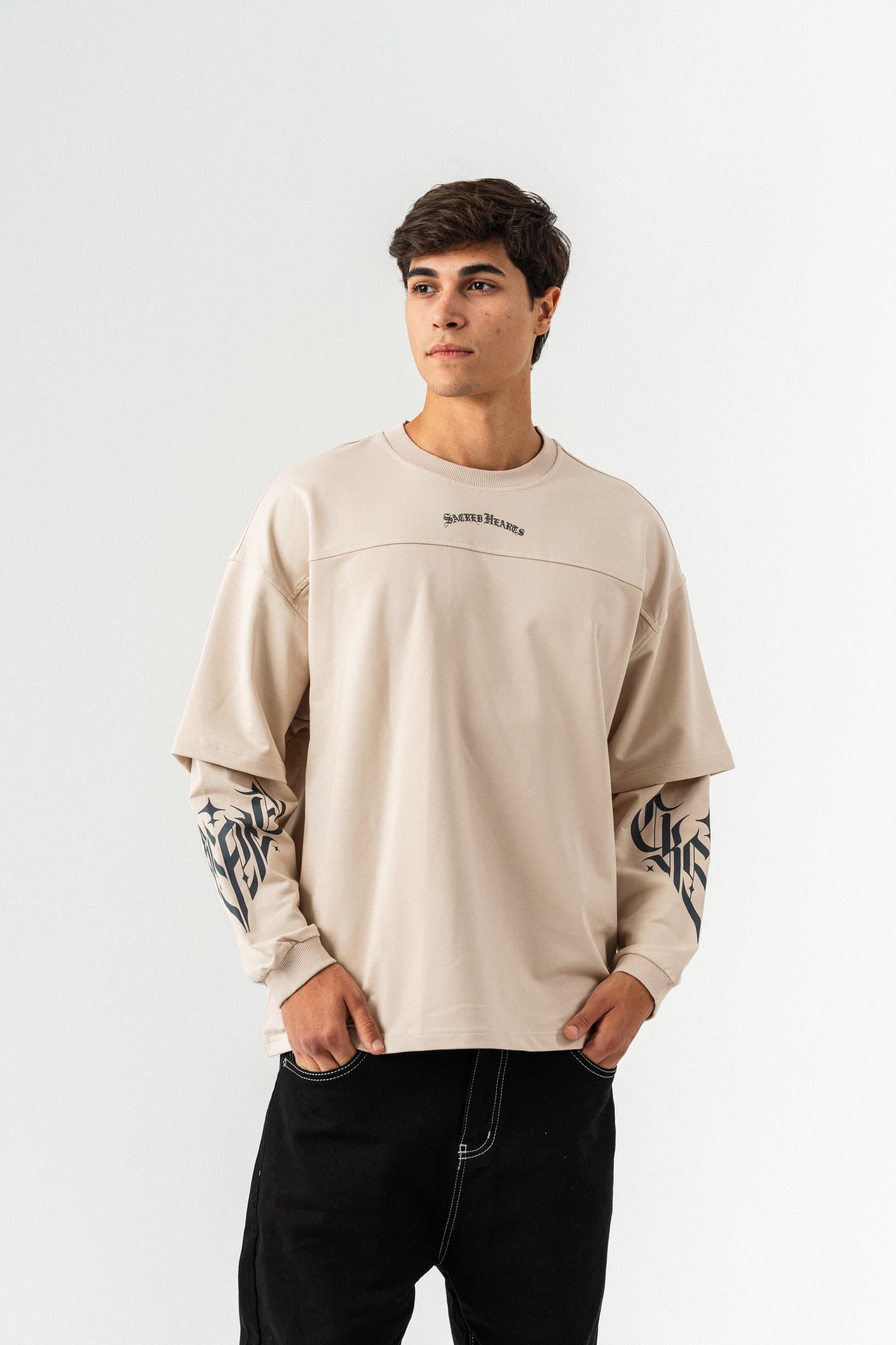 Kol Detaylı Oversize Sweatshirt - Kemik
