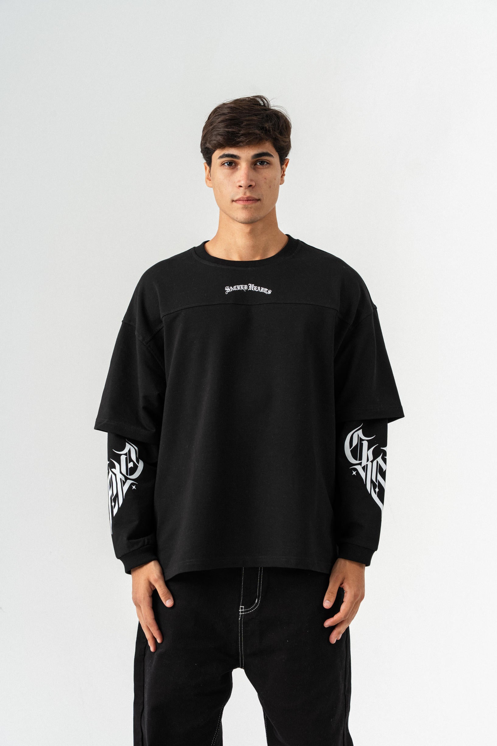 Kol Detaylı Oversize Sweatshirt - Siyah