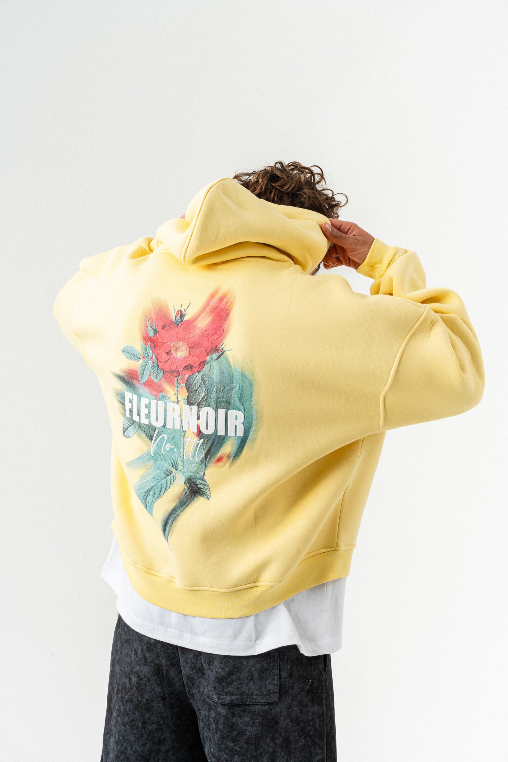 Çiçek Desenli Kapüşonlu Oversize Sweatshirt - Sarı