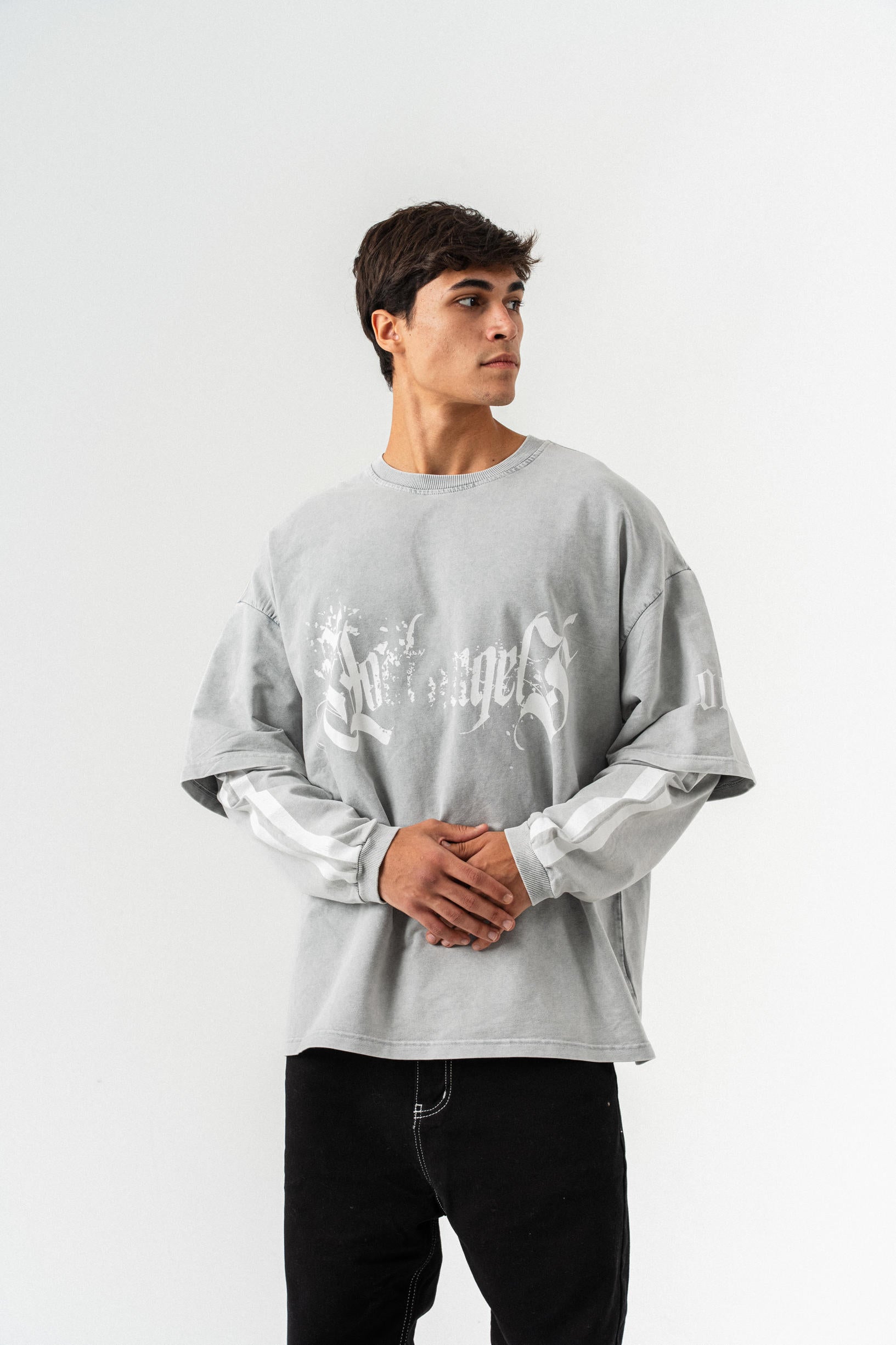 Kol Detaylı Yıkamalı Oversize Sweatshirt - Gri