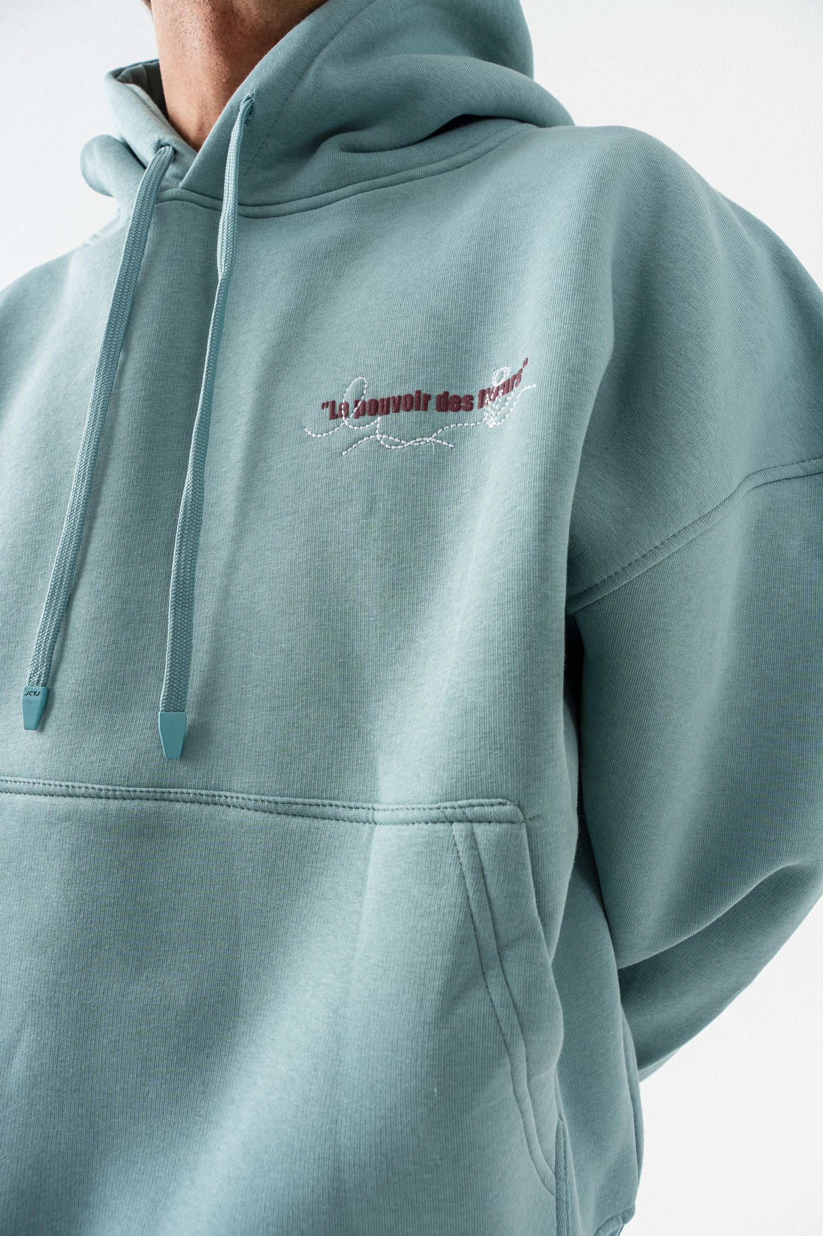 Çiçek Desenli Kapüşonlu Oversize Sweatshirt - Açık Yeşil