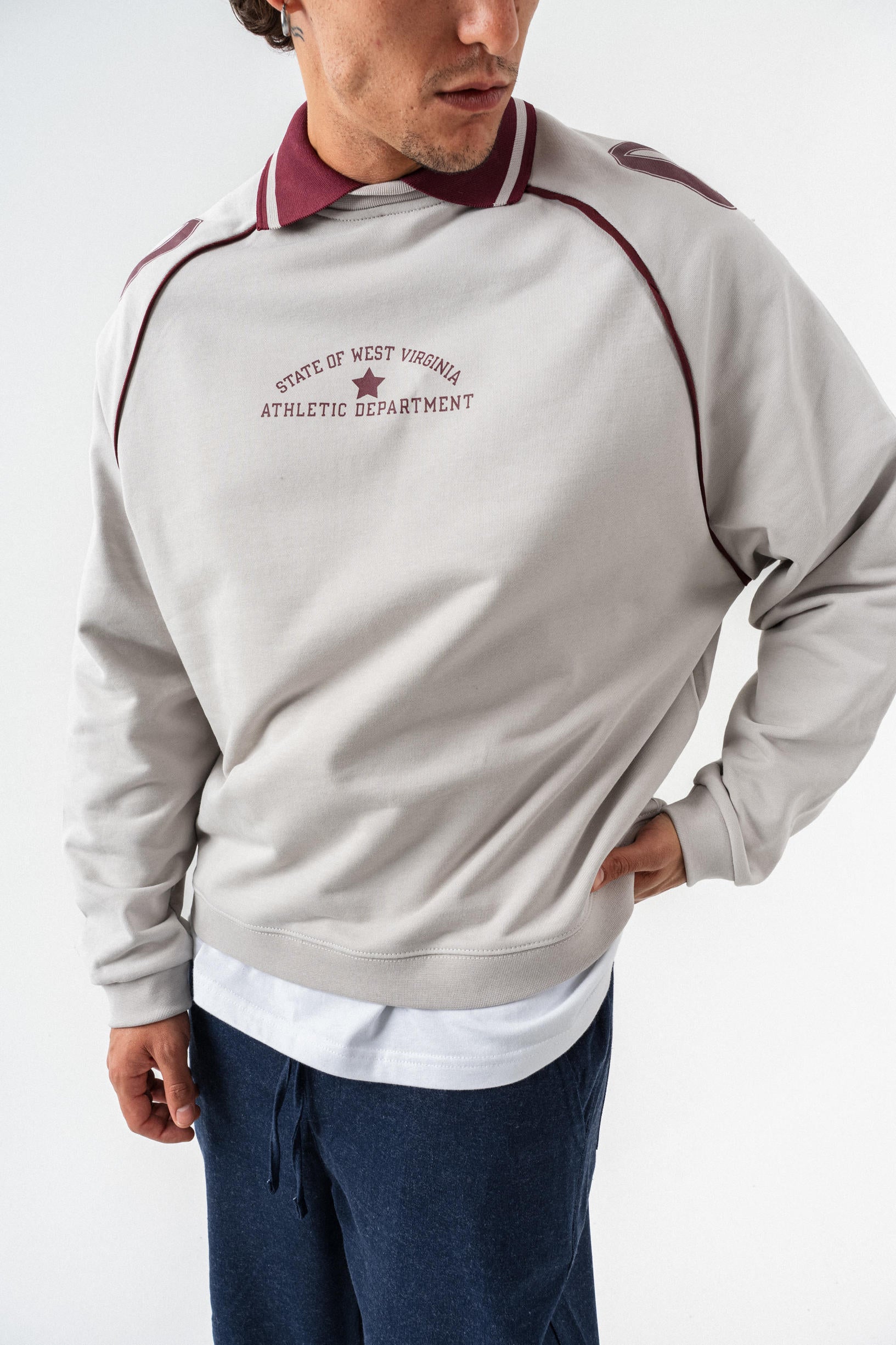 09 Polo Yaka Oversize Sweatshirt - Gri