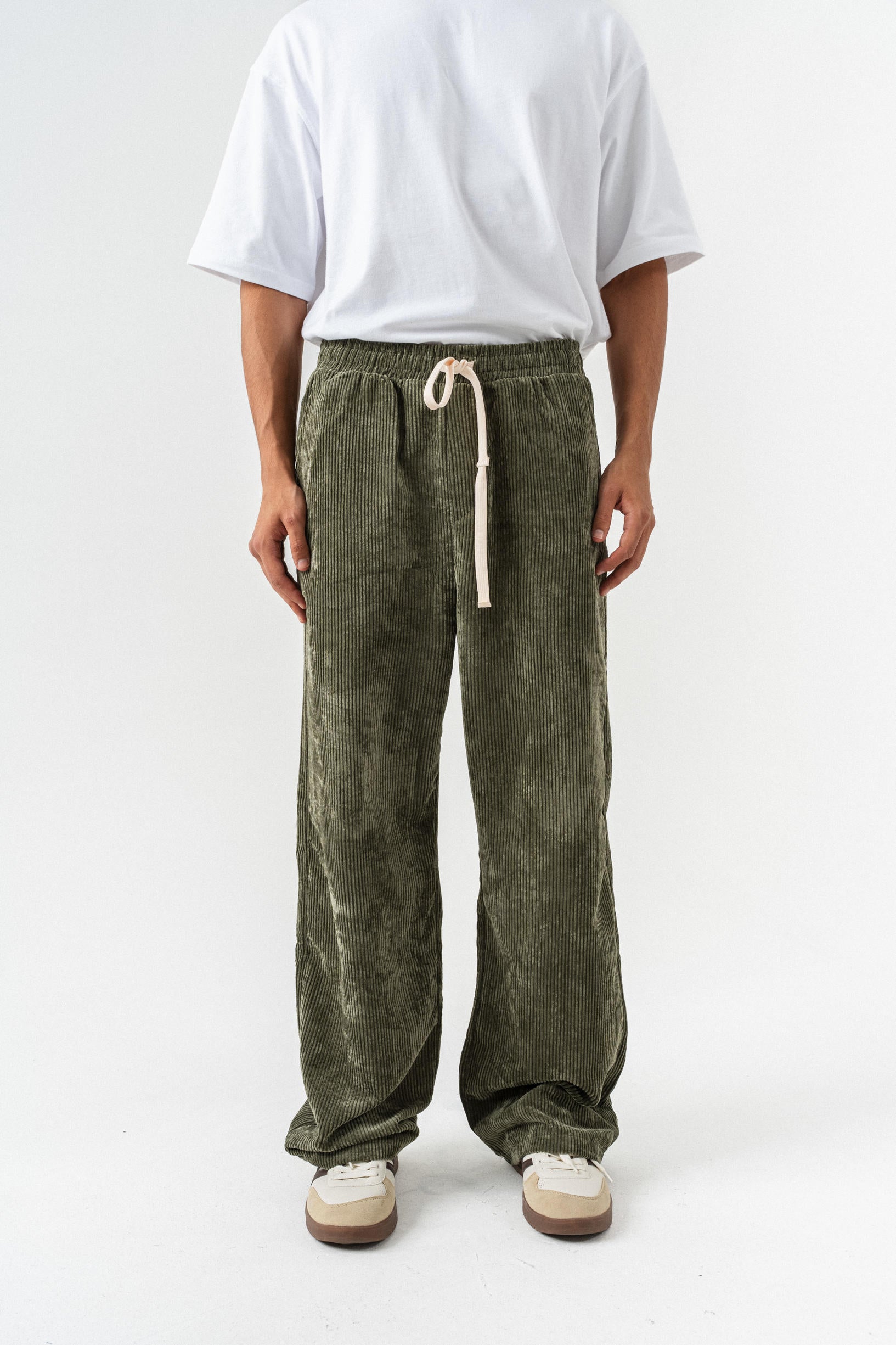 Kadife Çizgili  Baggy Pantolon - Haki