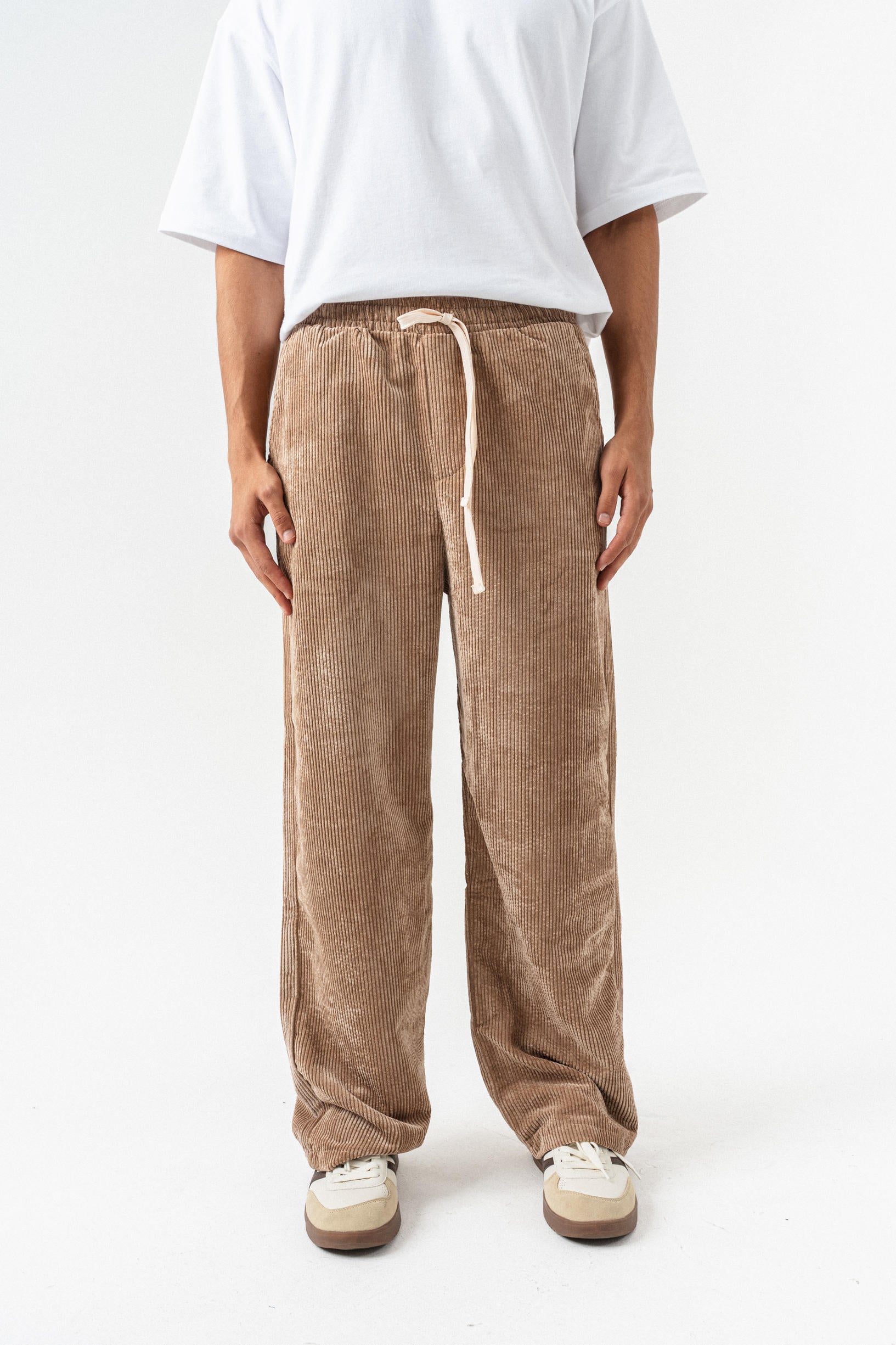 Kadife Çizgili  Baggy Pantolon - Vizon