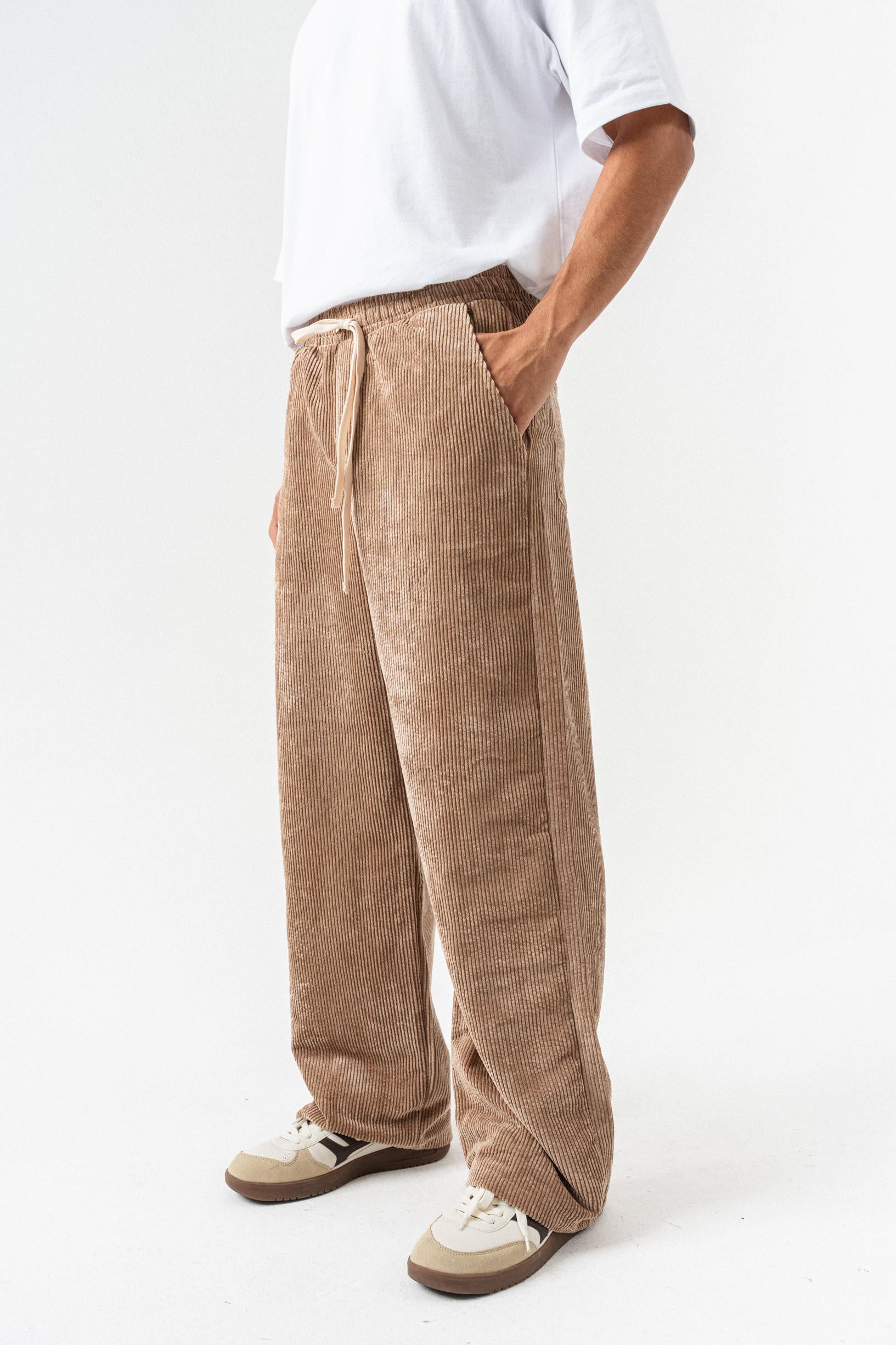 Kadife Çizgili  Baggy Pantolon - Vizon