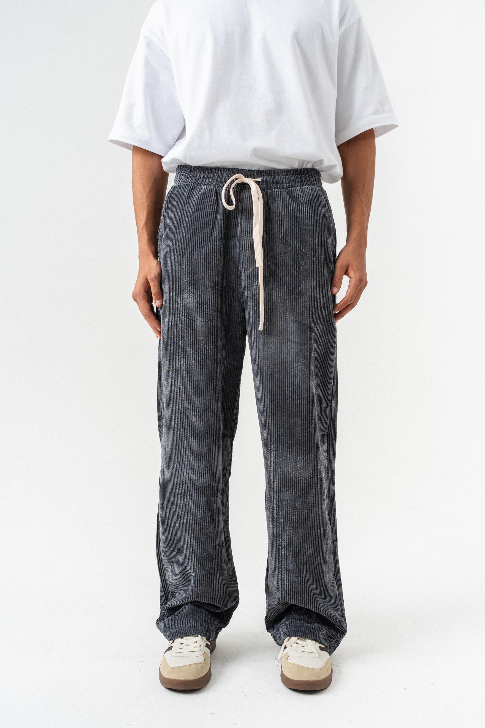 Kadife Çizgili  Baggy Pantolon - Antrasit