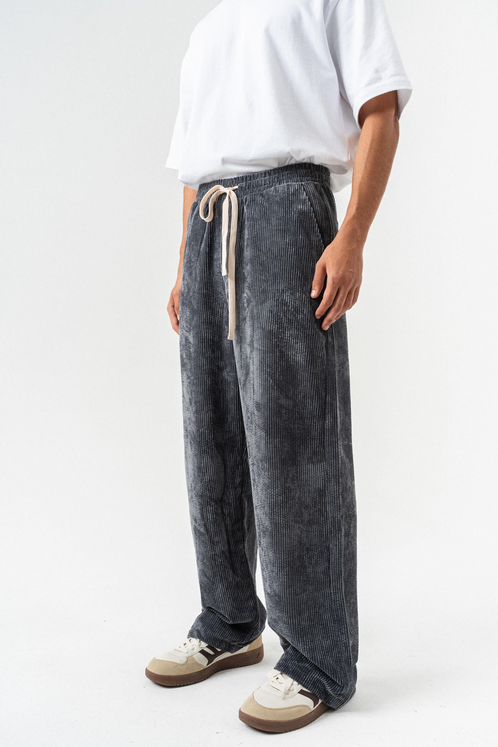 Kadife Çizgili  Baggy Pantolon - Antrasit