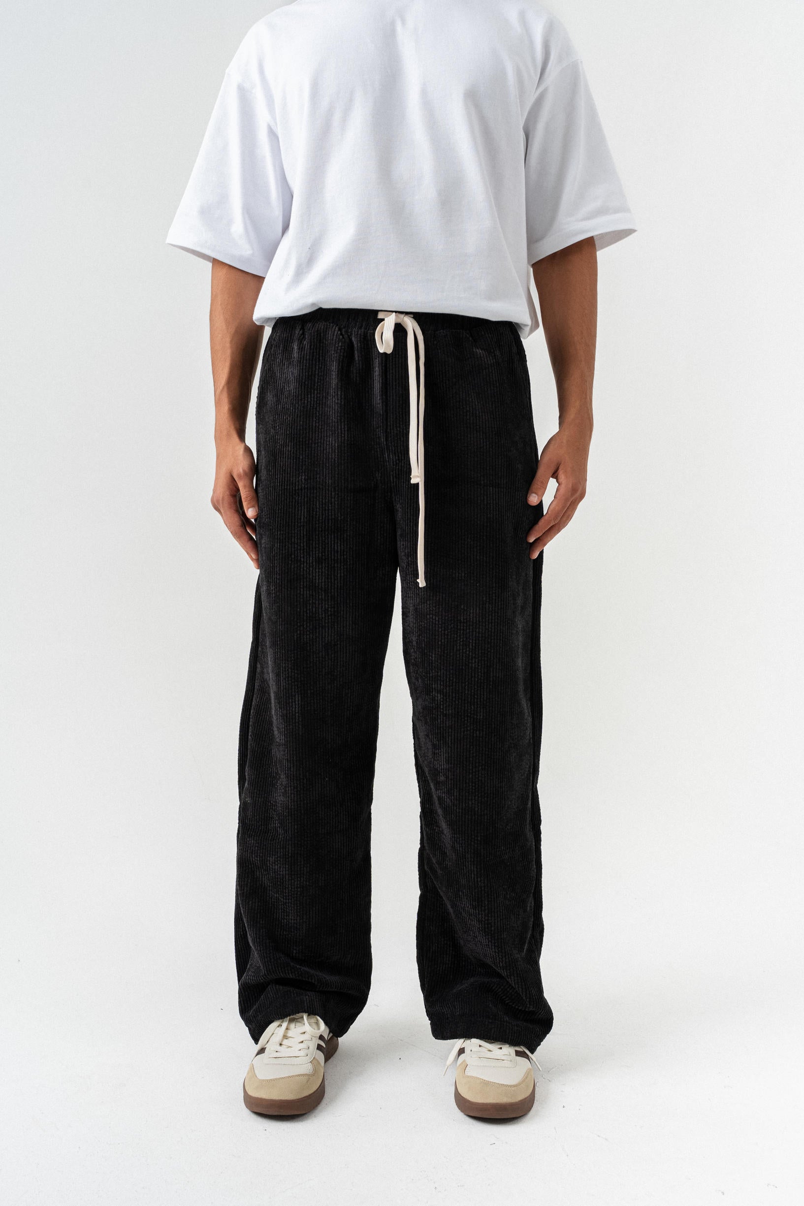 Kadife Çizgili  Baggy Pantolon - Siyah