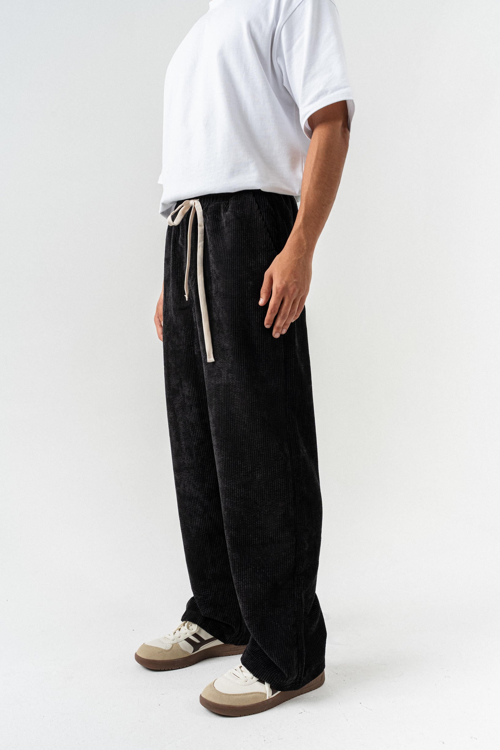 Kadife Çizgili  Baggy Pantolon - Siyah