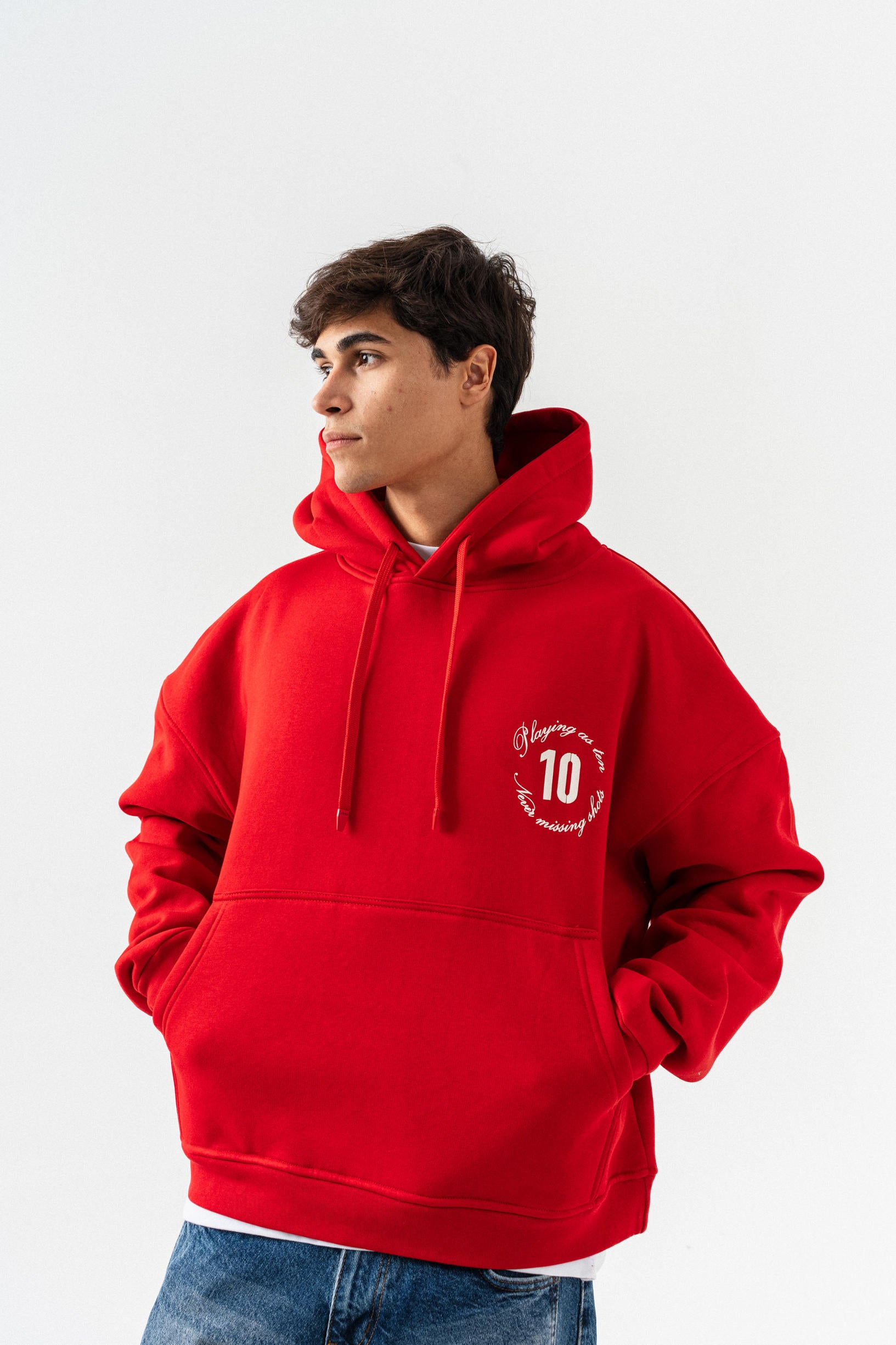 Playing 10 Kapüşonlu Oversize Sweatshirt - Kırmızı