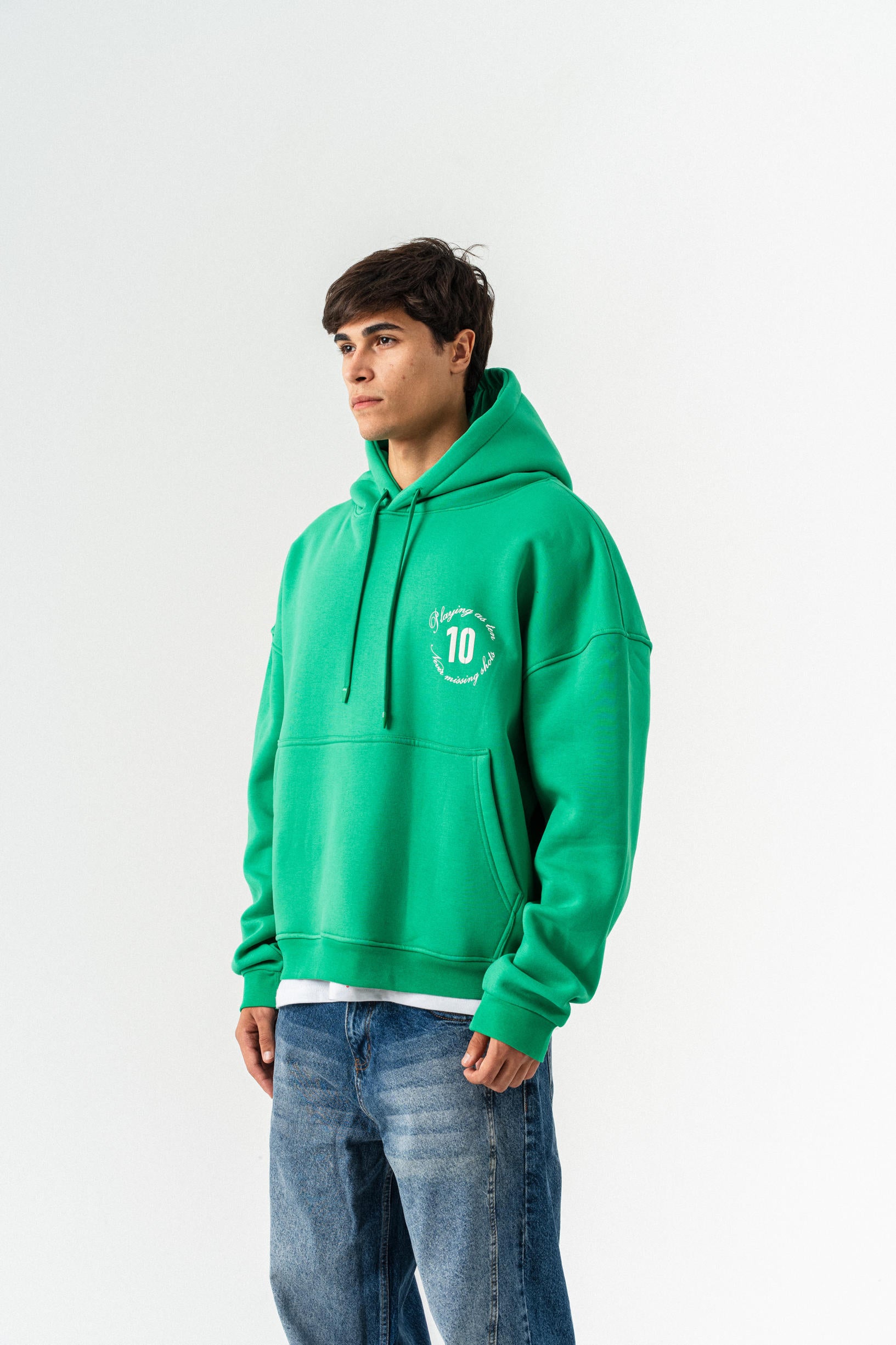 Playing 10 Kapüşonlu Oversize Sweatshirt - Yeşil