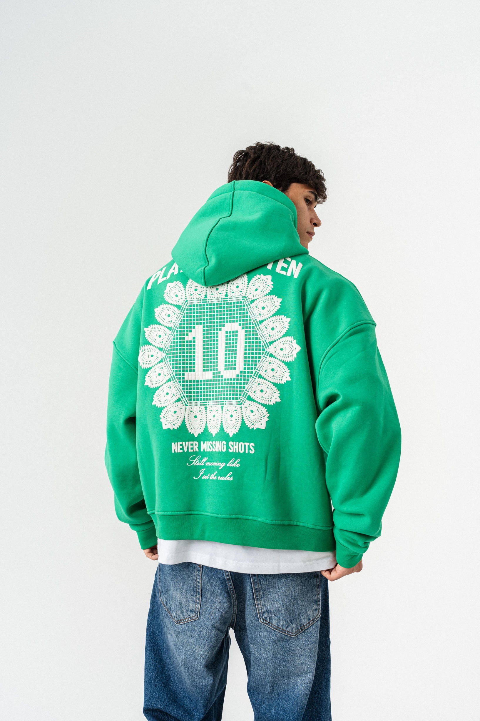 Playing 10 Kapüşonlu Oversize Sweatshirt - Yeşil