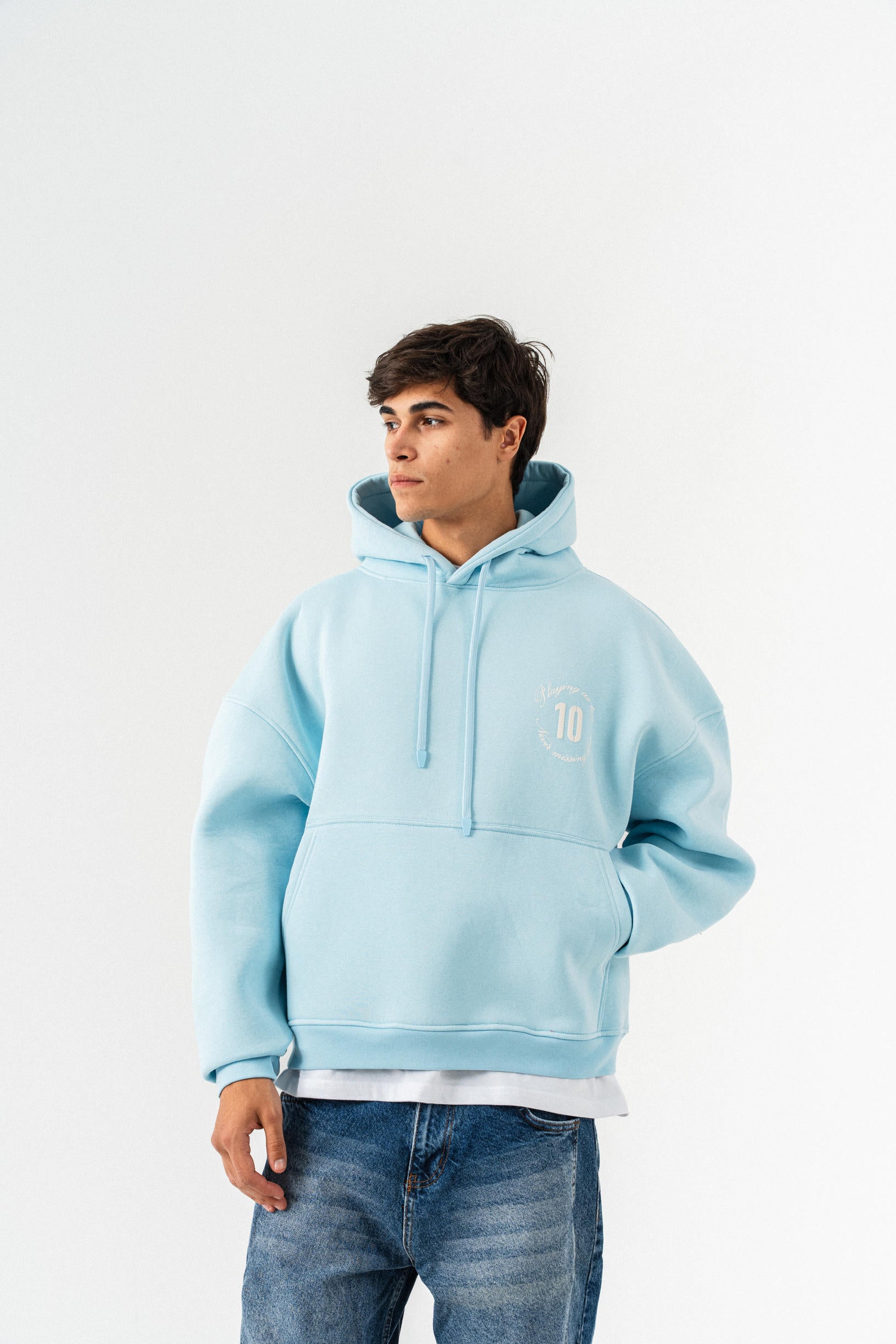 Playing 10 Kapüşonlu Oversize Sweatshirt - Bebe Mavisi