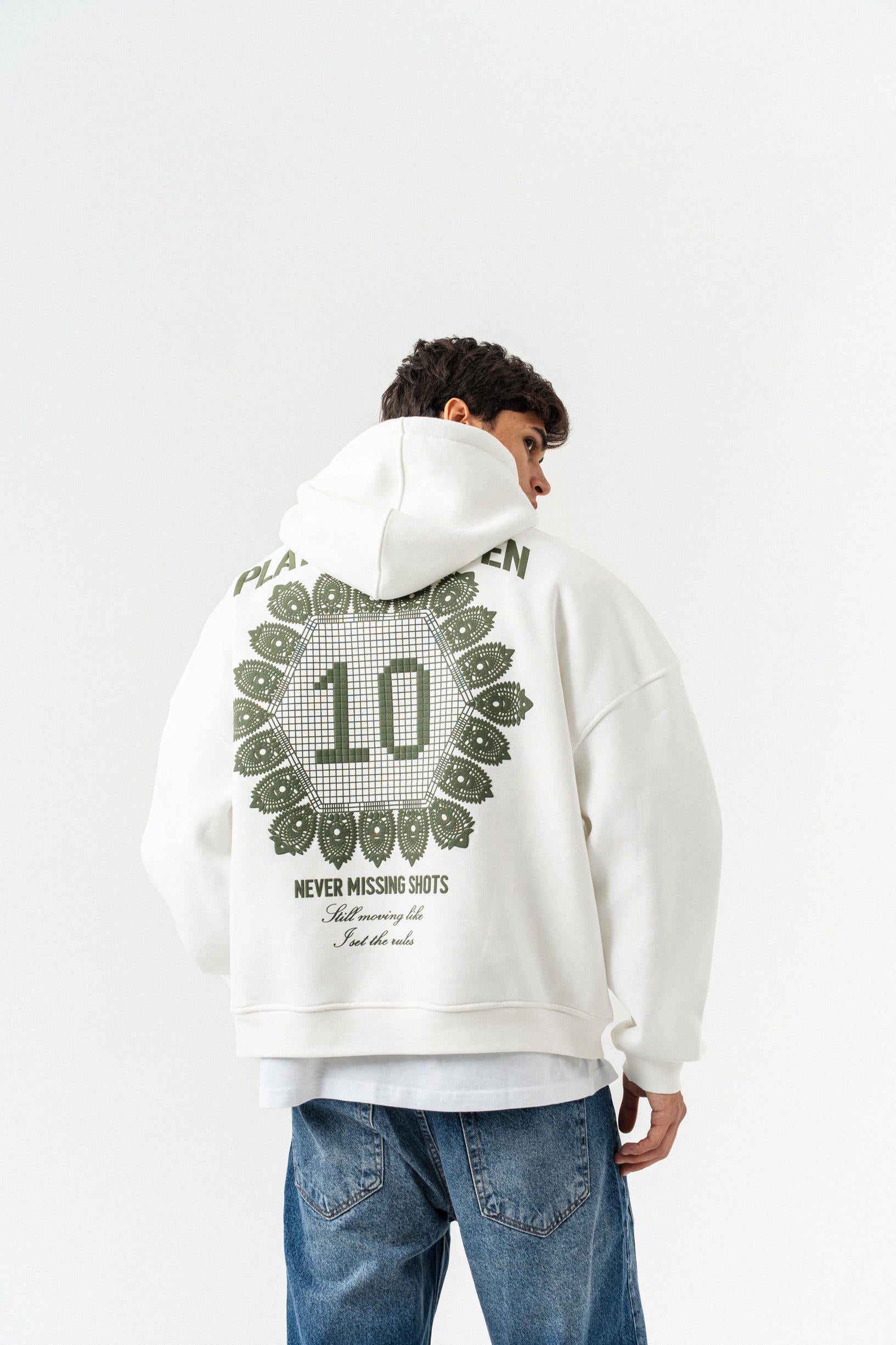 Playing 10 Kapüşonlu Oversize Sweatshirt - Ekru