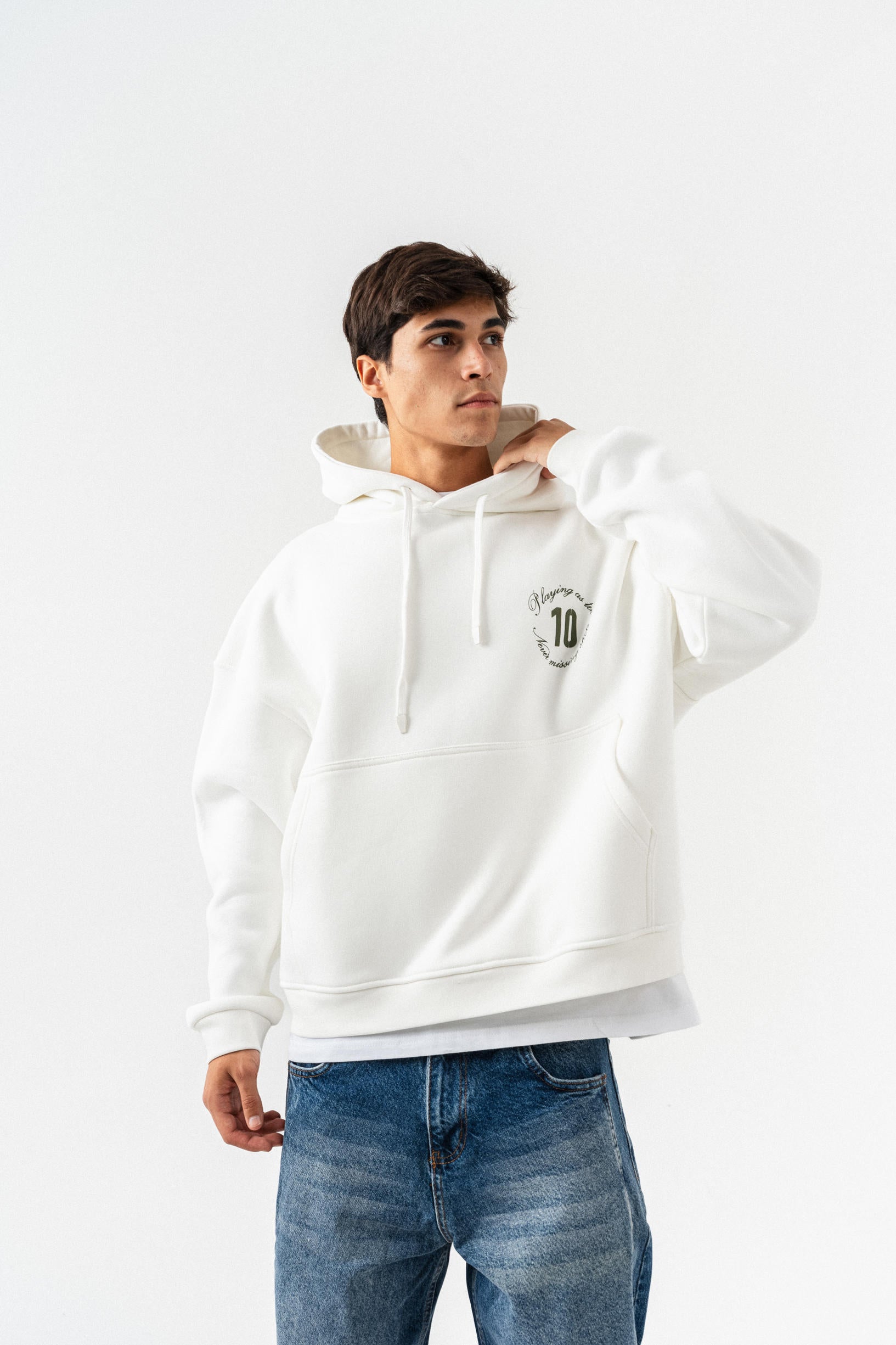 Playing 10 Kapüşonlu Oversize Sweatshirt - Ekru