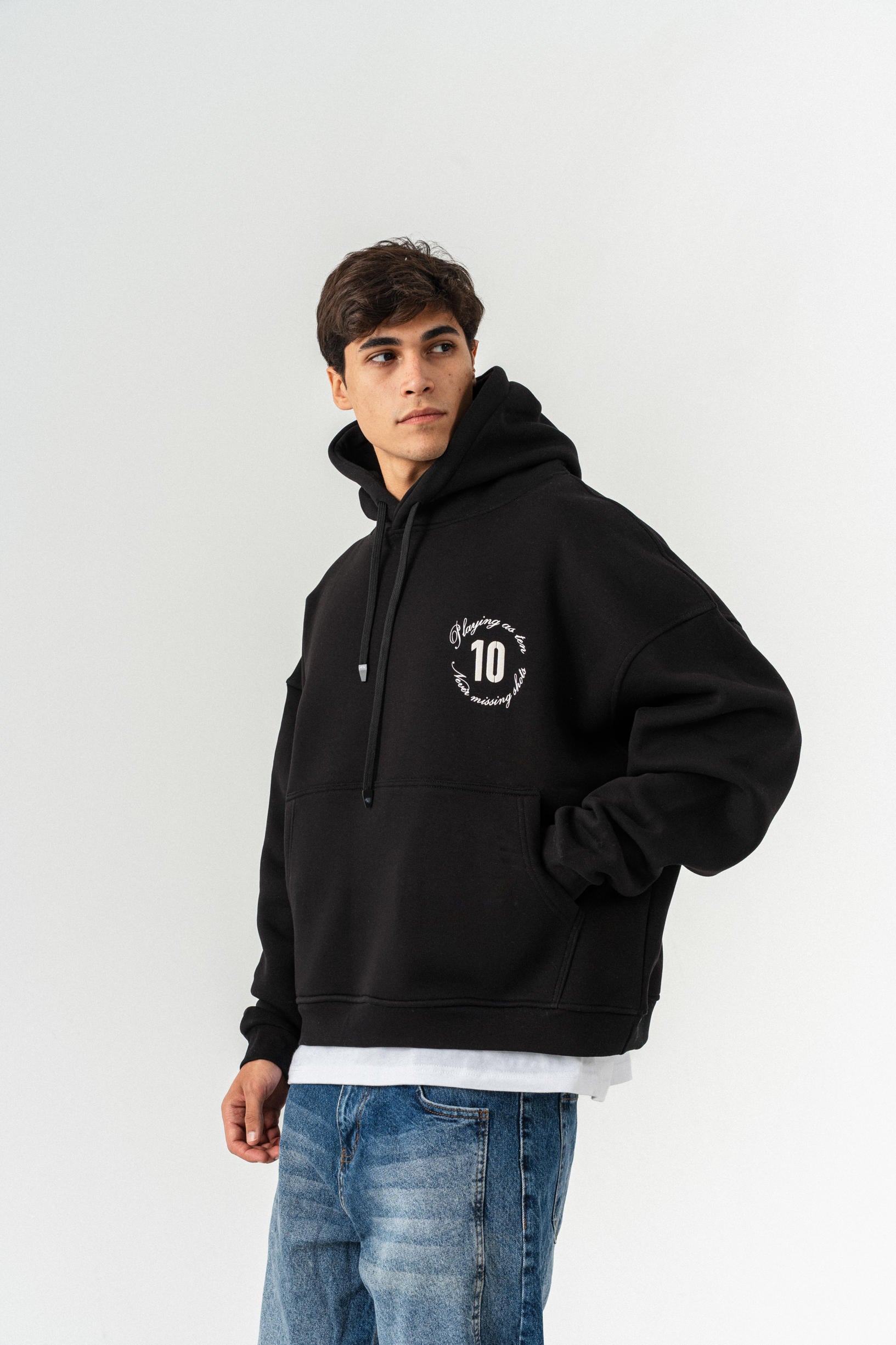 Playing 10 Kapüşonlu Oversize Sweatshirt - Siyah