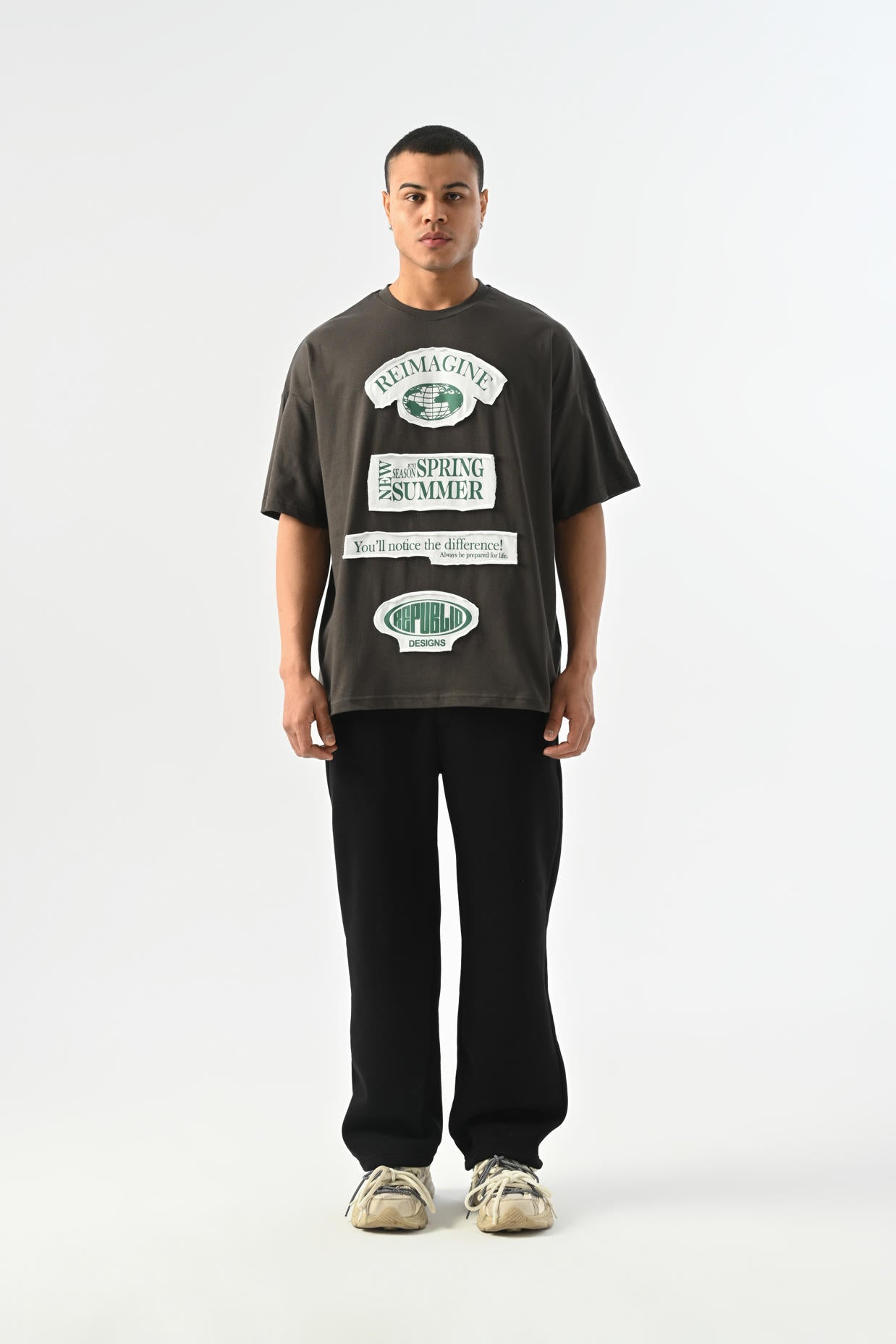 Reimagine Patch Detaylı Oversize T-shirt - Antrasit