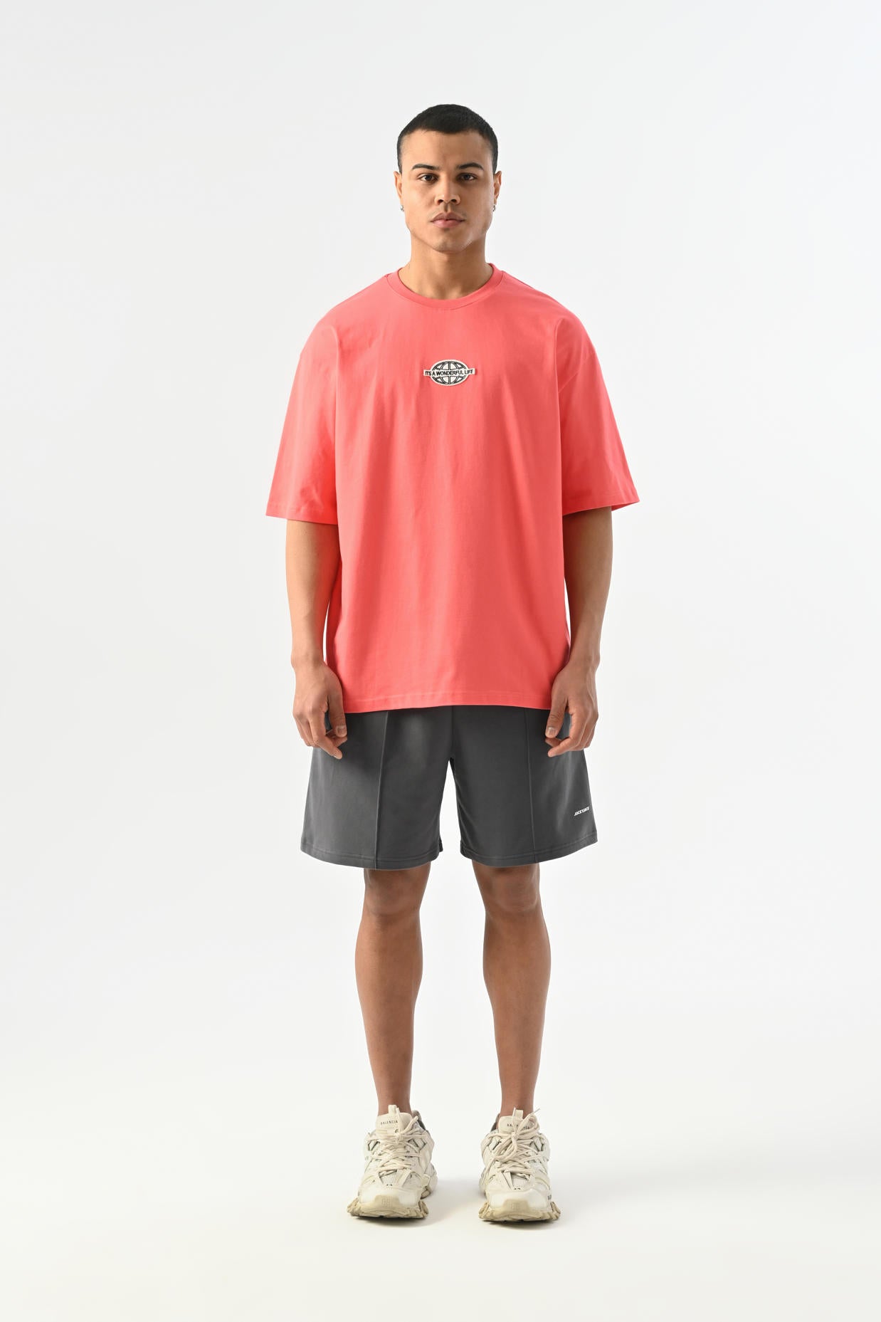 Oversize T-shirt with Wonderful Patch Detail - Pomegranate