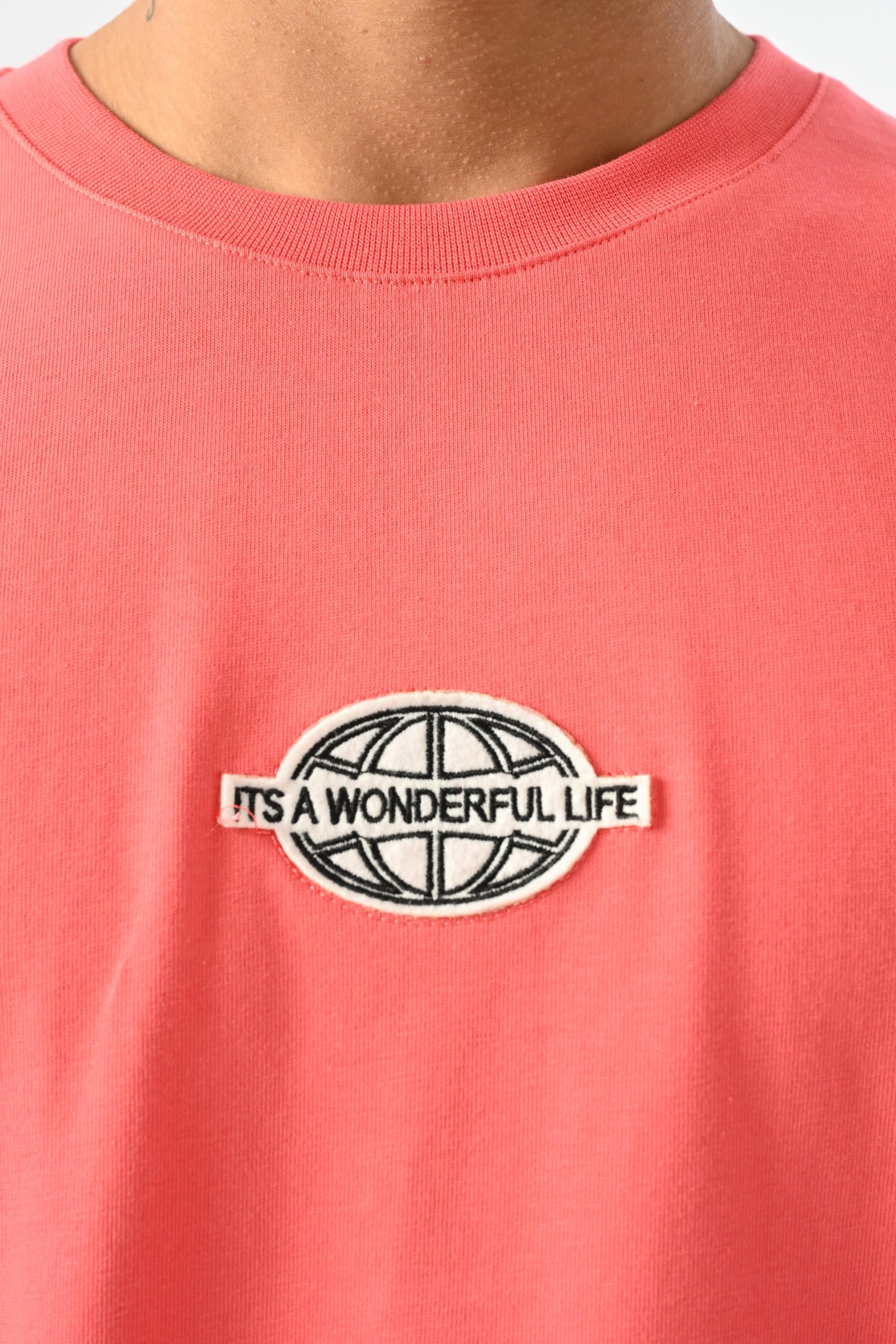 Oversize T-shirt with Wonderful Patch Detail - Pomegranate