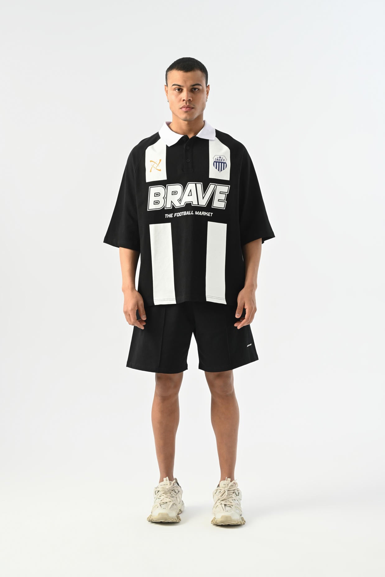 Brave Çubuklu Polo Yaka T-shirt - Siyah