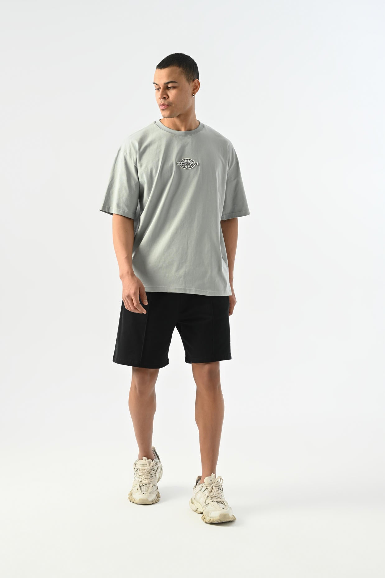 Oversize T-shirt with Wonderful Patch Detail - Gray