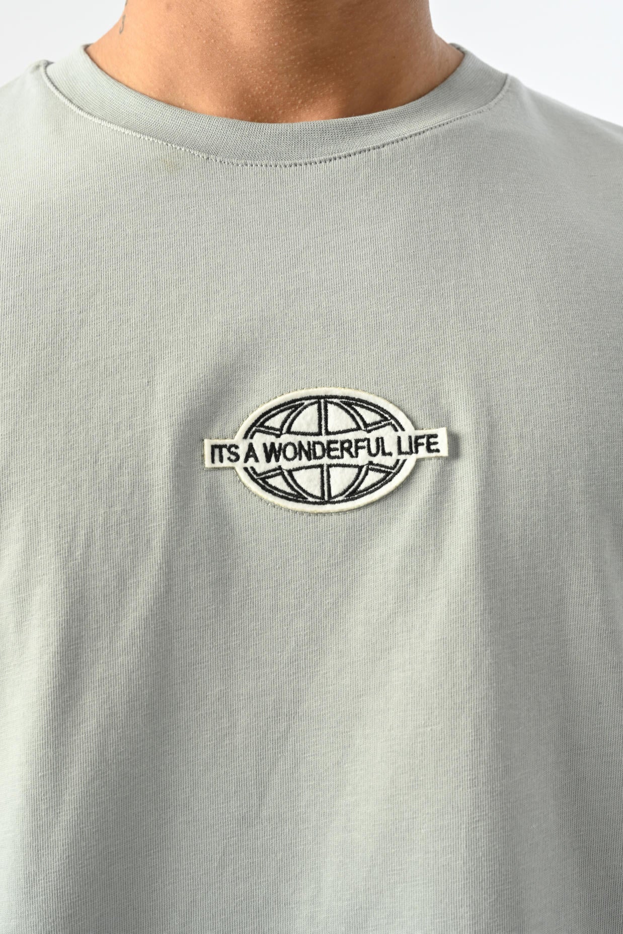 Oversize T-shirt with Wonderful Patch Detail - Gray