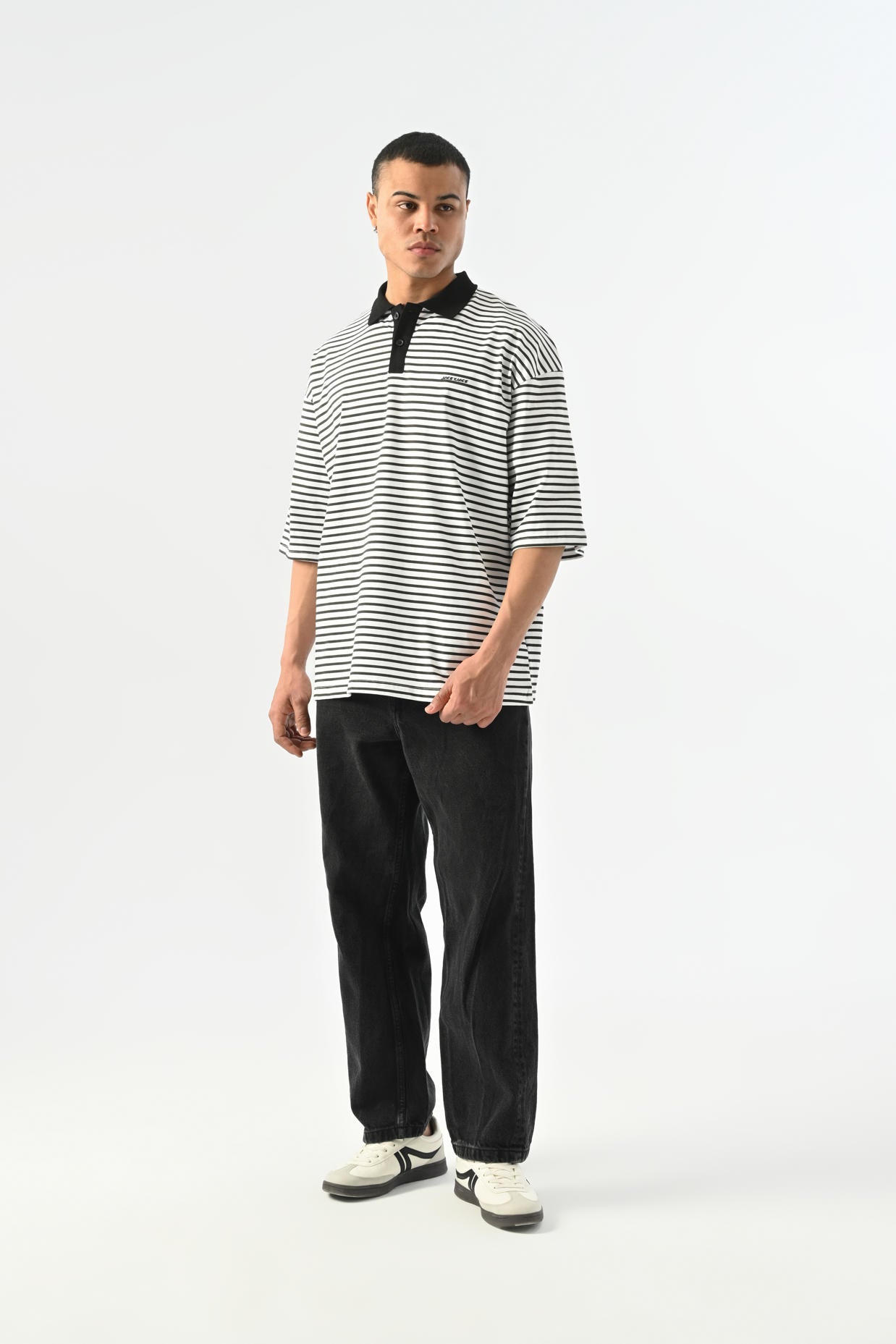 Striped Polo Neck T-shirt - White